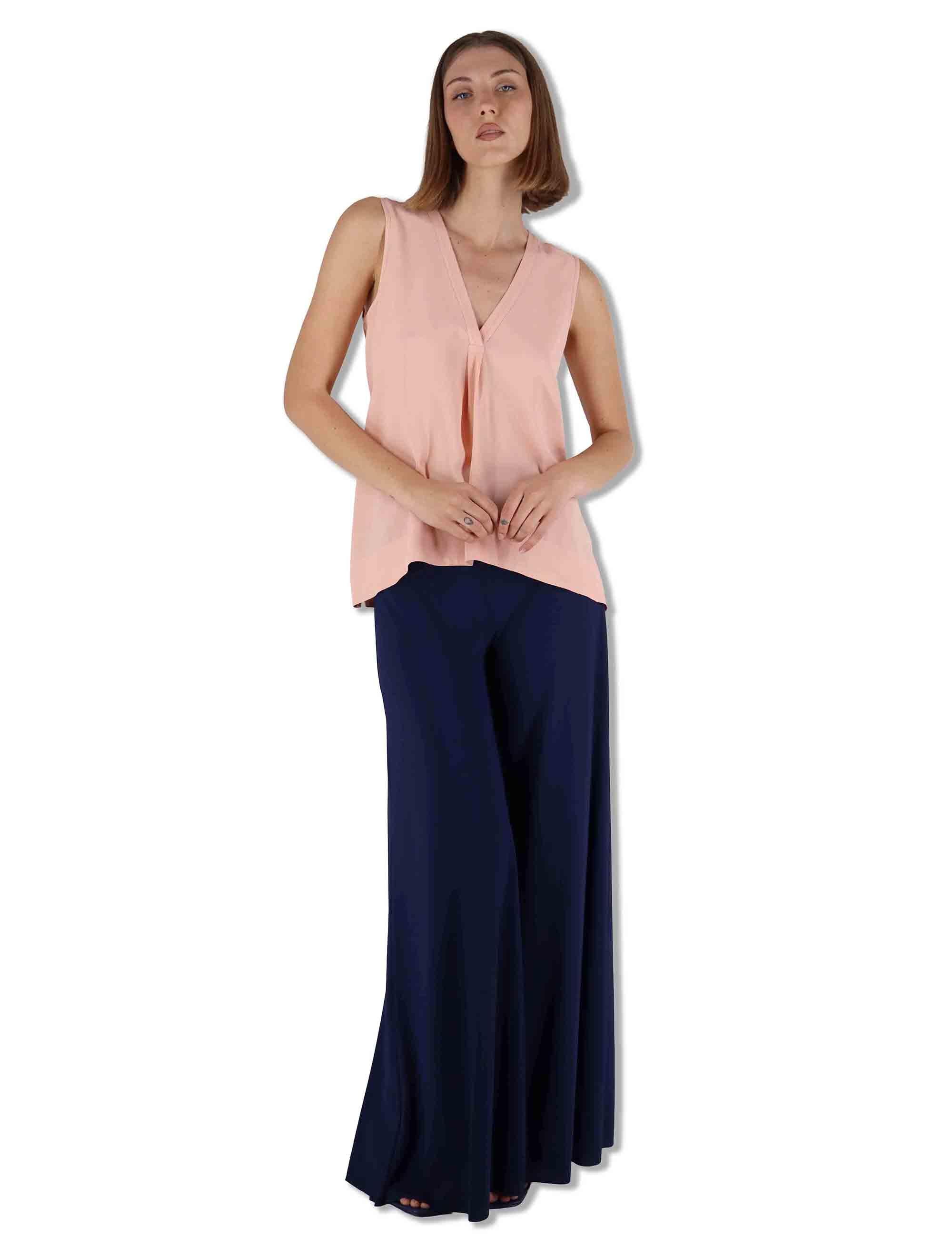 Top donna Fluid Crepe in seta rosa senza maniche maniche scollo a V JP554050672 32001 Maliparmi 