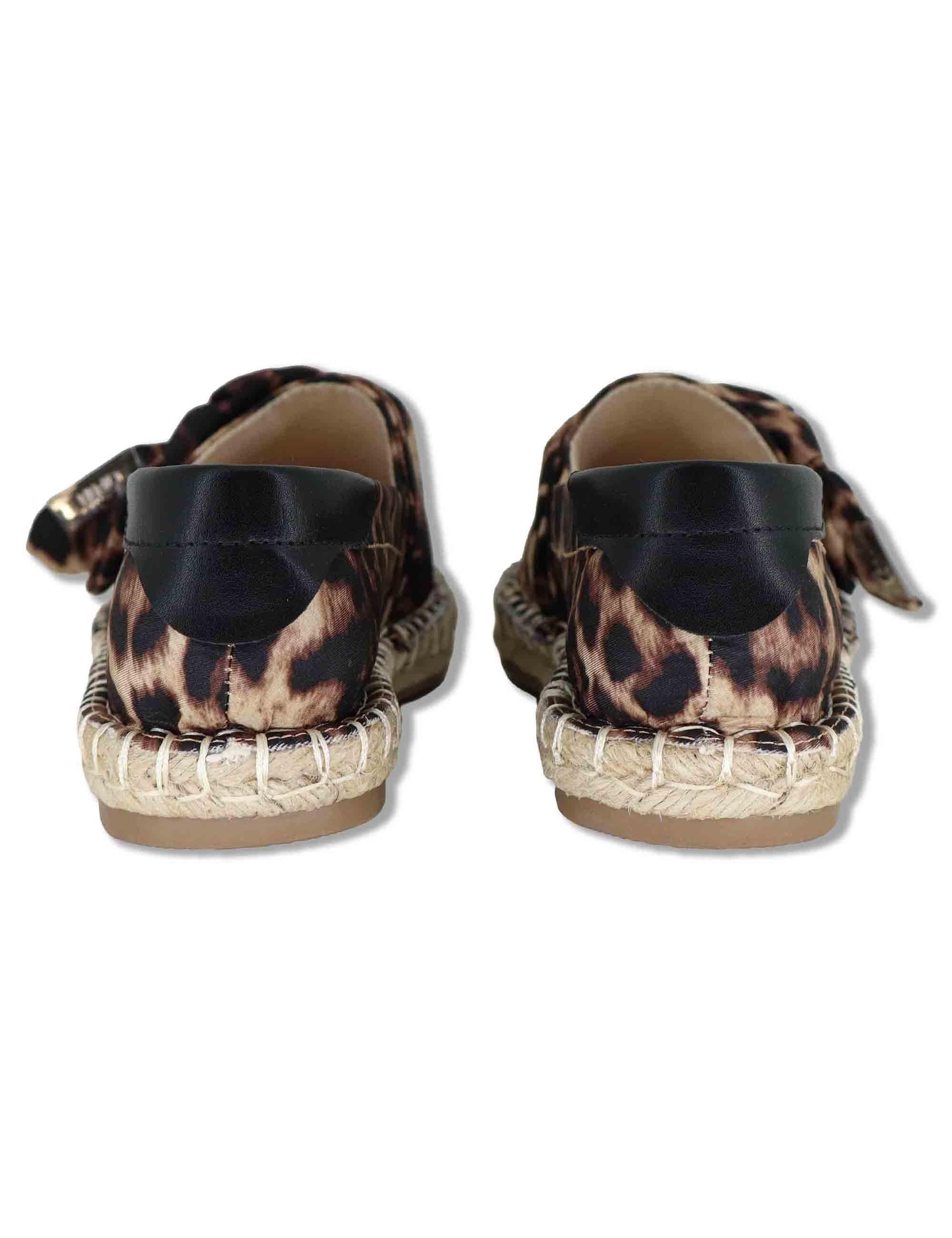 Mocassini donna in tessuto animalier con zeppa in corda e fiocco CAPRI 03 LEOPARD Liu-Jo 