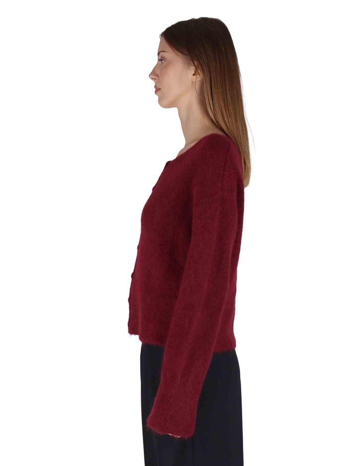 Cardigan donna in lana alpaca bordeaux a girocollo con bottoni in tinta JABMF0025-G073 4280 Justmine 
