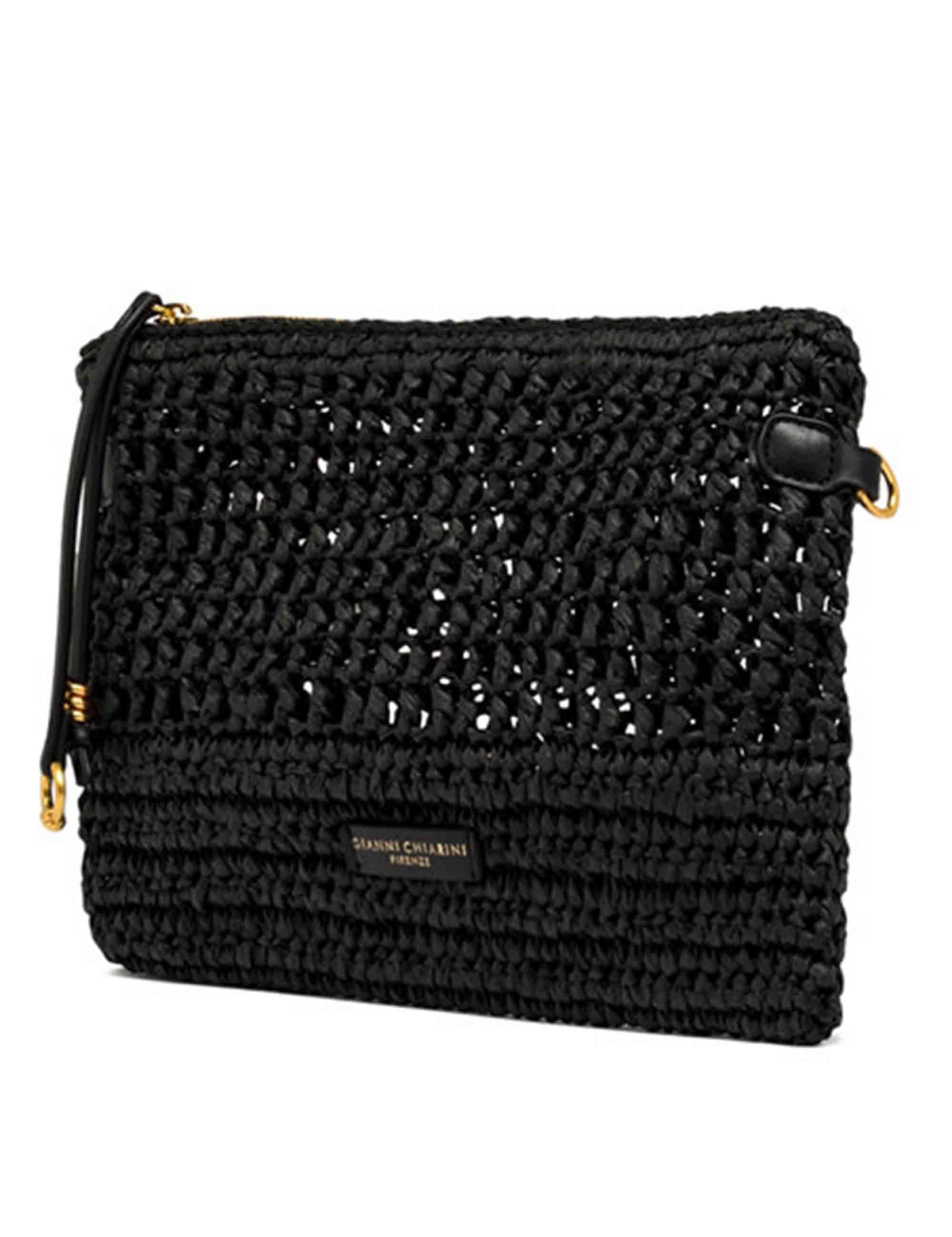 Borse donna Nefeli in rafia nera con tracolla in pelle in tono removibile BS11950 COMM STR-CRCH 001 Gianni Chiarini 