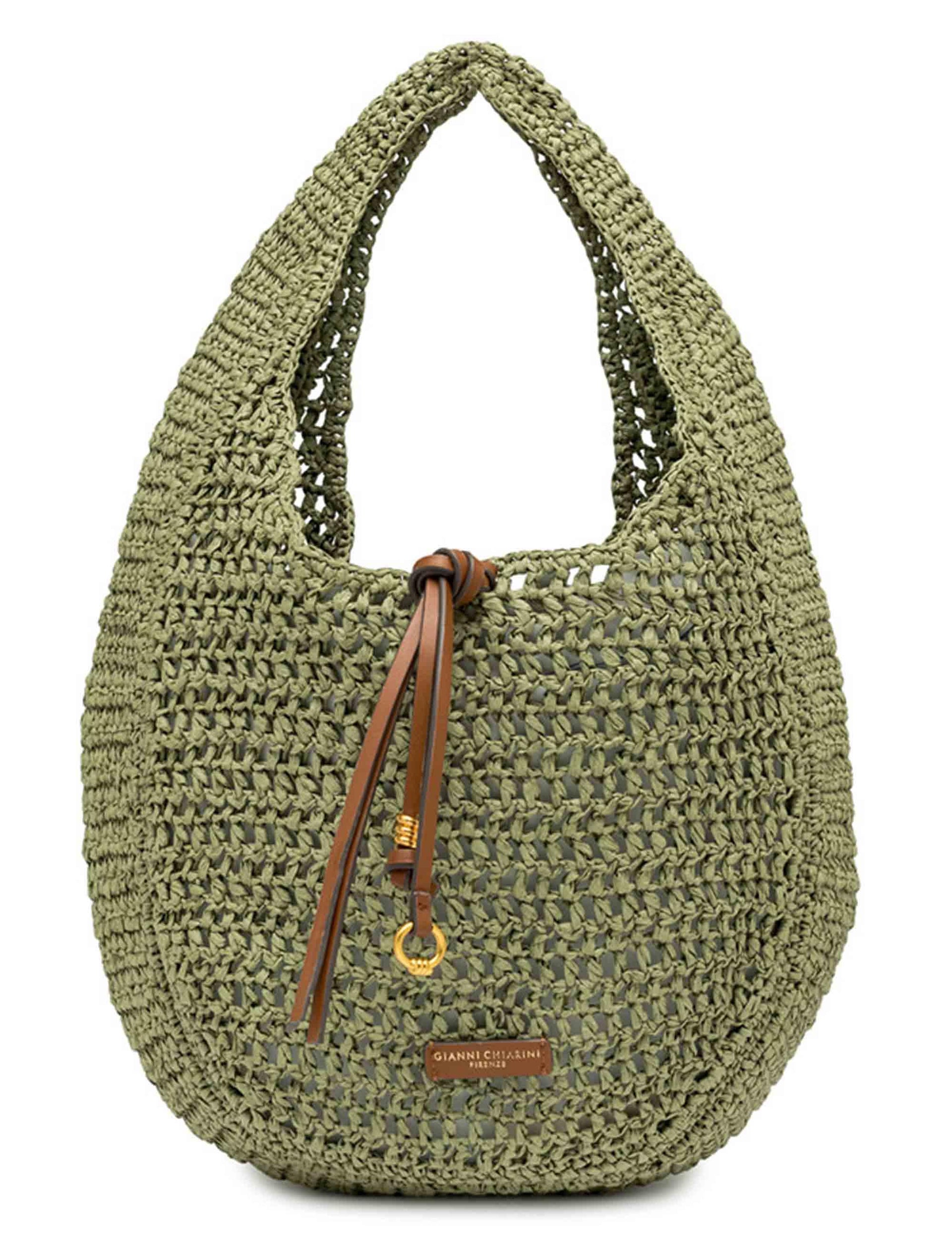 Borse donna Nefeli monospalla in paglia verde con chiusura cordoncino BS11954 COMM STR-CRCH 11730 Gianni Chiarini 