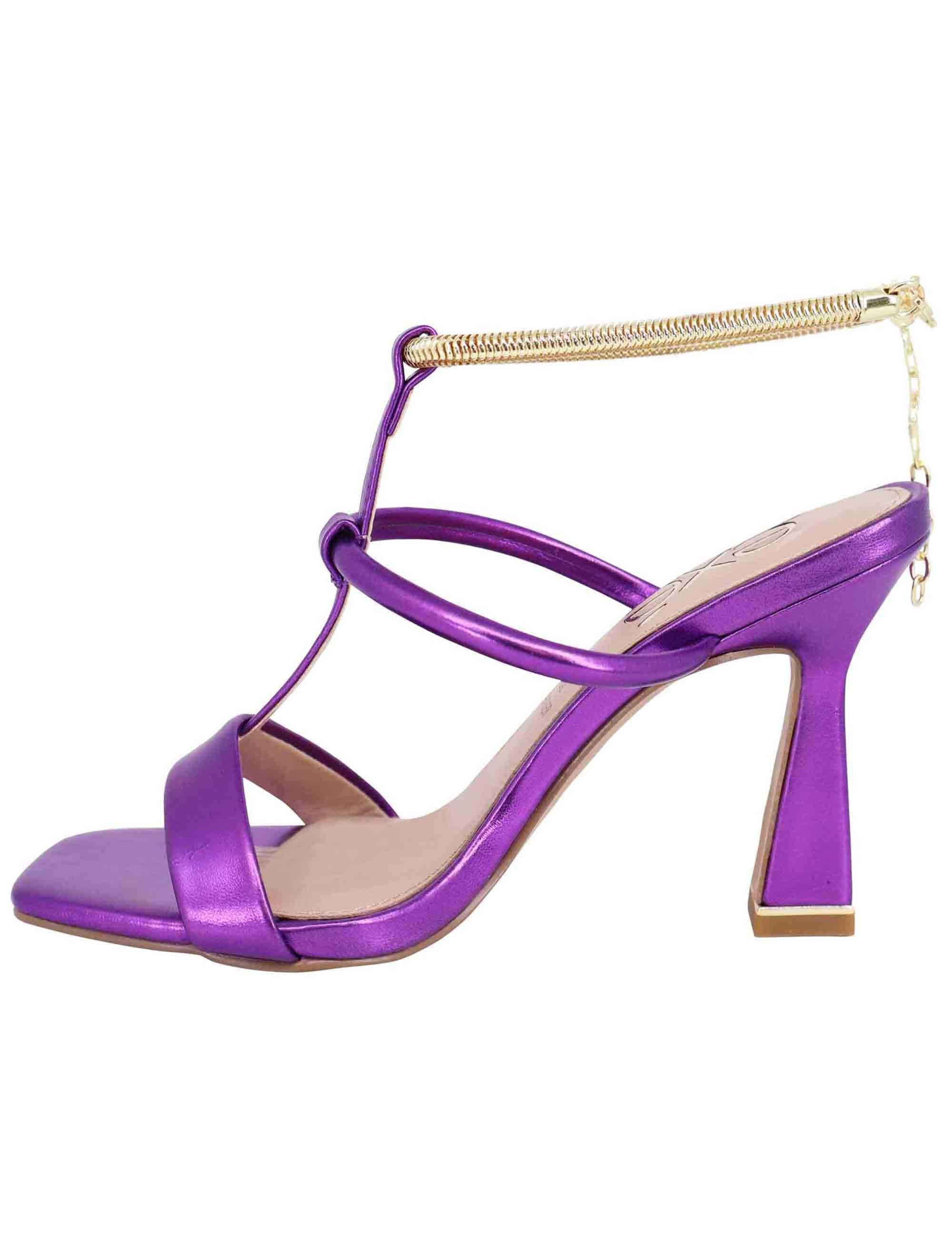 Sandali donna in eco pelle viola con tacco alto e cavigliera morbida in oro S470025457C6 245 Exe 