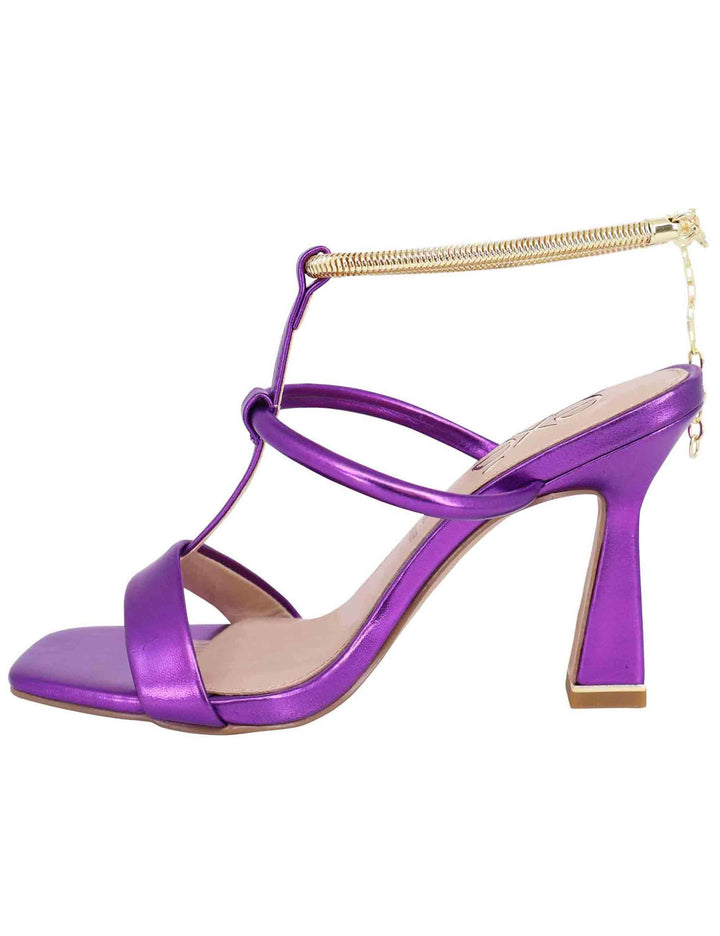 Sandali donna in eco pelle viola con tacco alto e cavigliera morbida in oro S470025457C6 245 Exe 