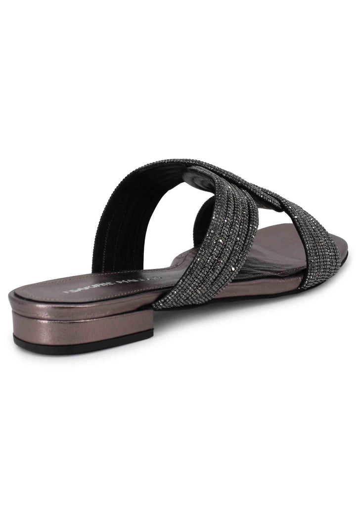 Sandali bassi donna in tessuto nero laminato TS605 001 Tsakiris Mallas 