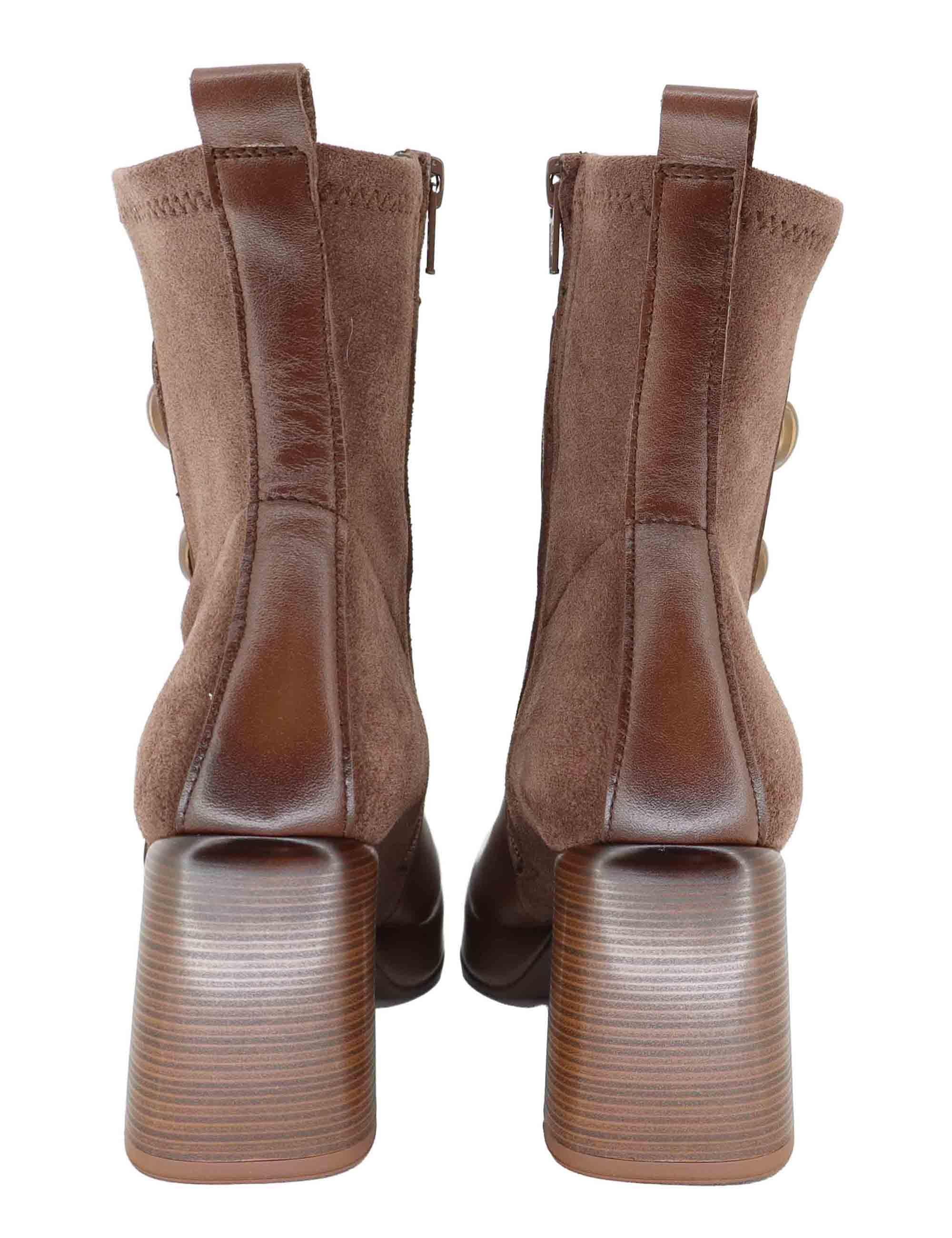 Stivaletti donna in pelle marrone con tacco alto e plateau HI254228 C005 Hispanitas 