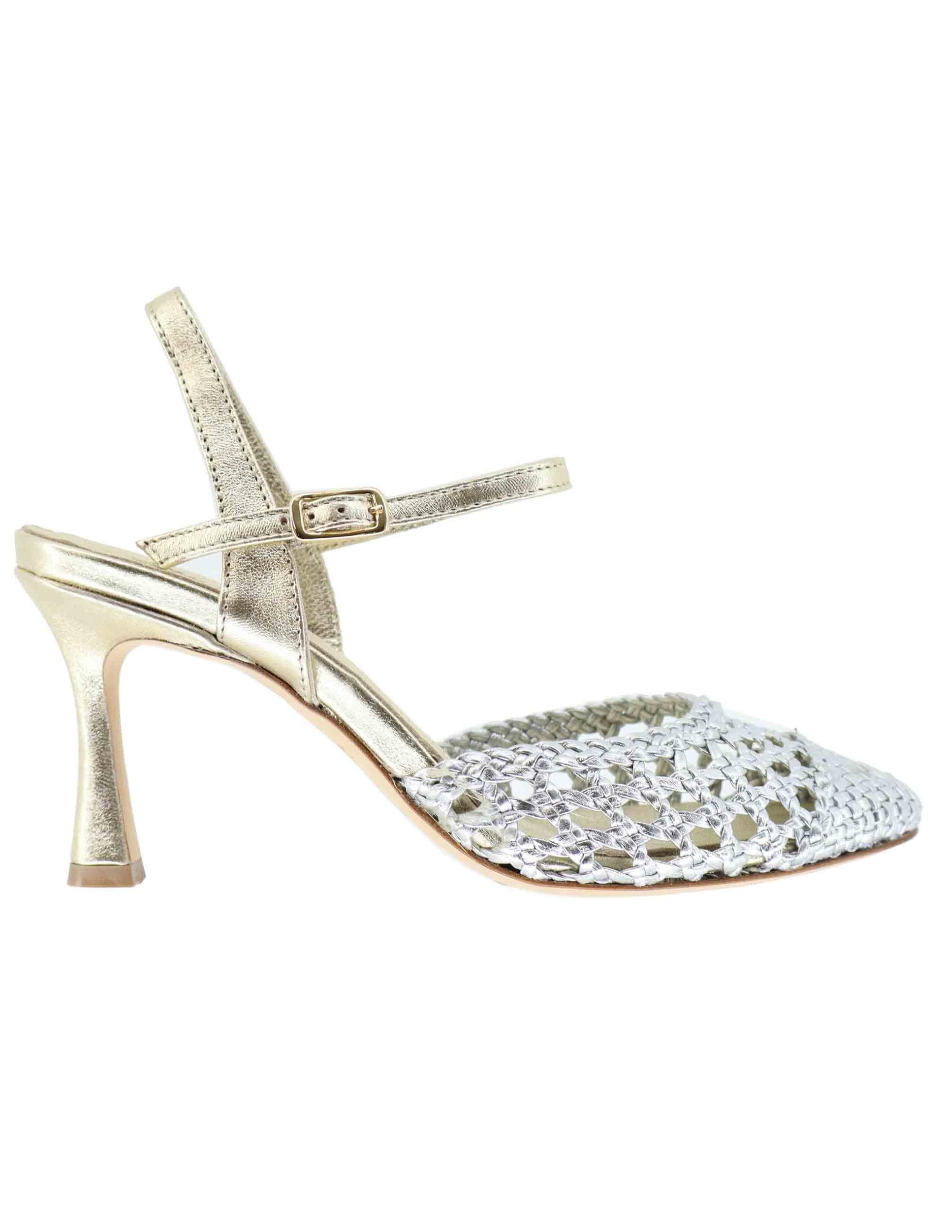 Sandali donna in pelle oro e argento con tacco alto CH2504/RT 006 L'Arianna 