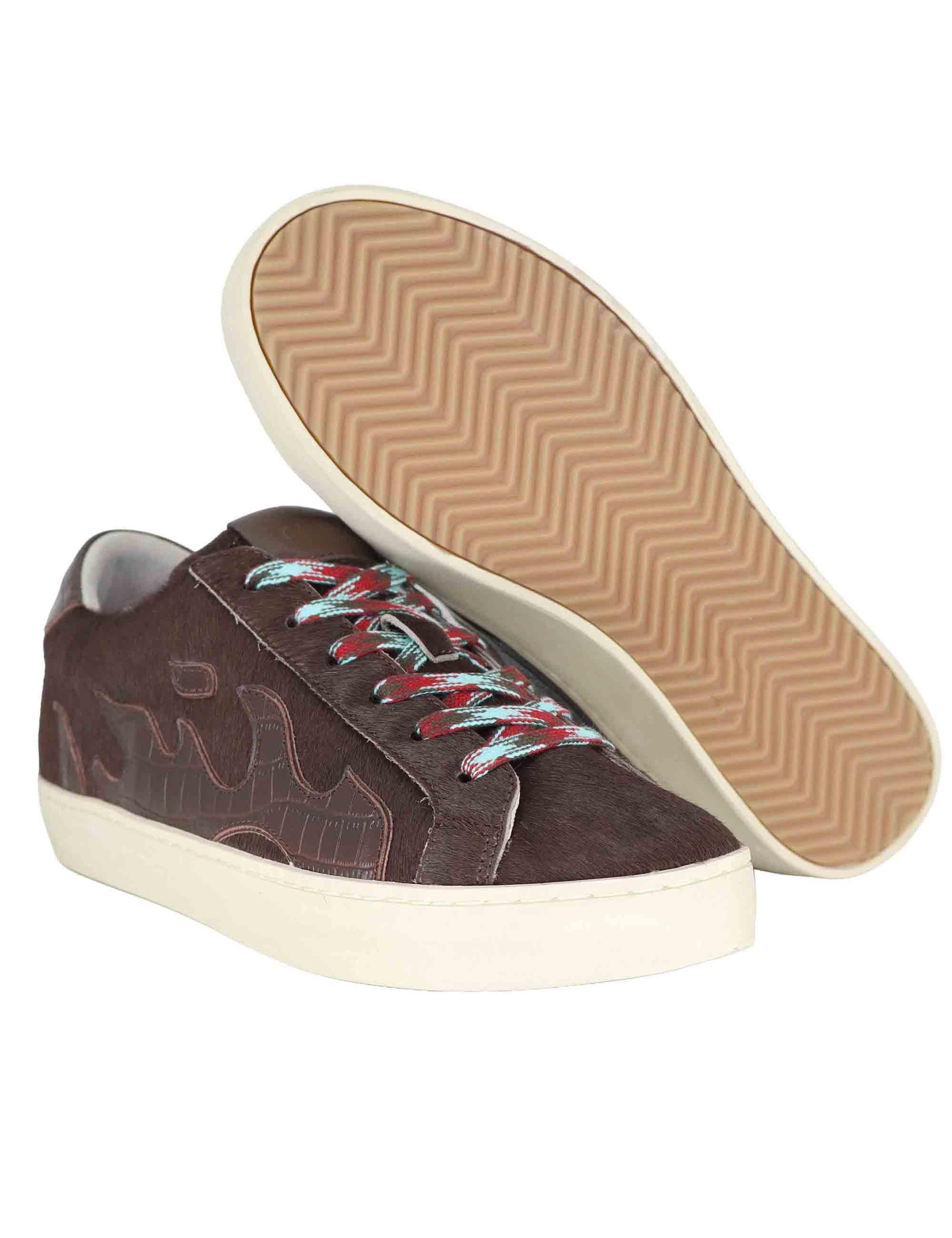 Sneakers donna in pelle marrone con logo in pelle D0017S90 90 Gamin 