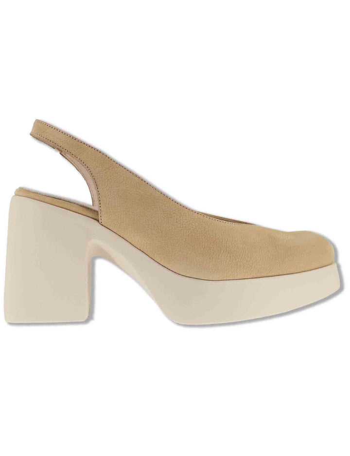 Decollete slingback donna in pelle beige con tacco alto e comodo H-4990 011 Wonders 