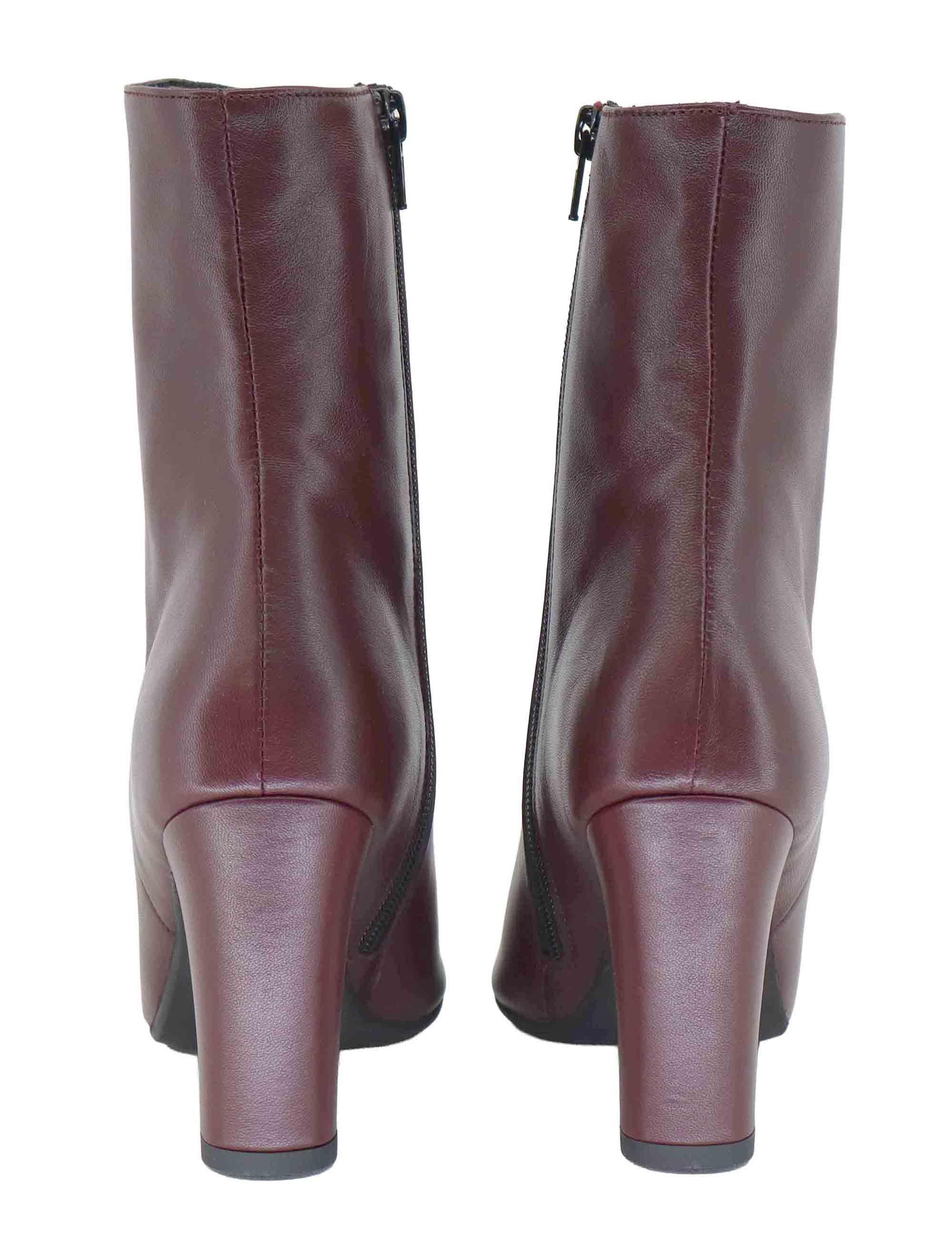 Stivaletti donna in pelle bordeaux tacco alto 3351 016 Les Venues 