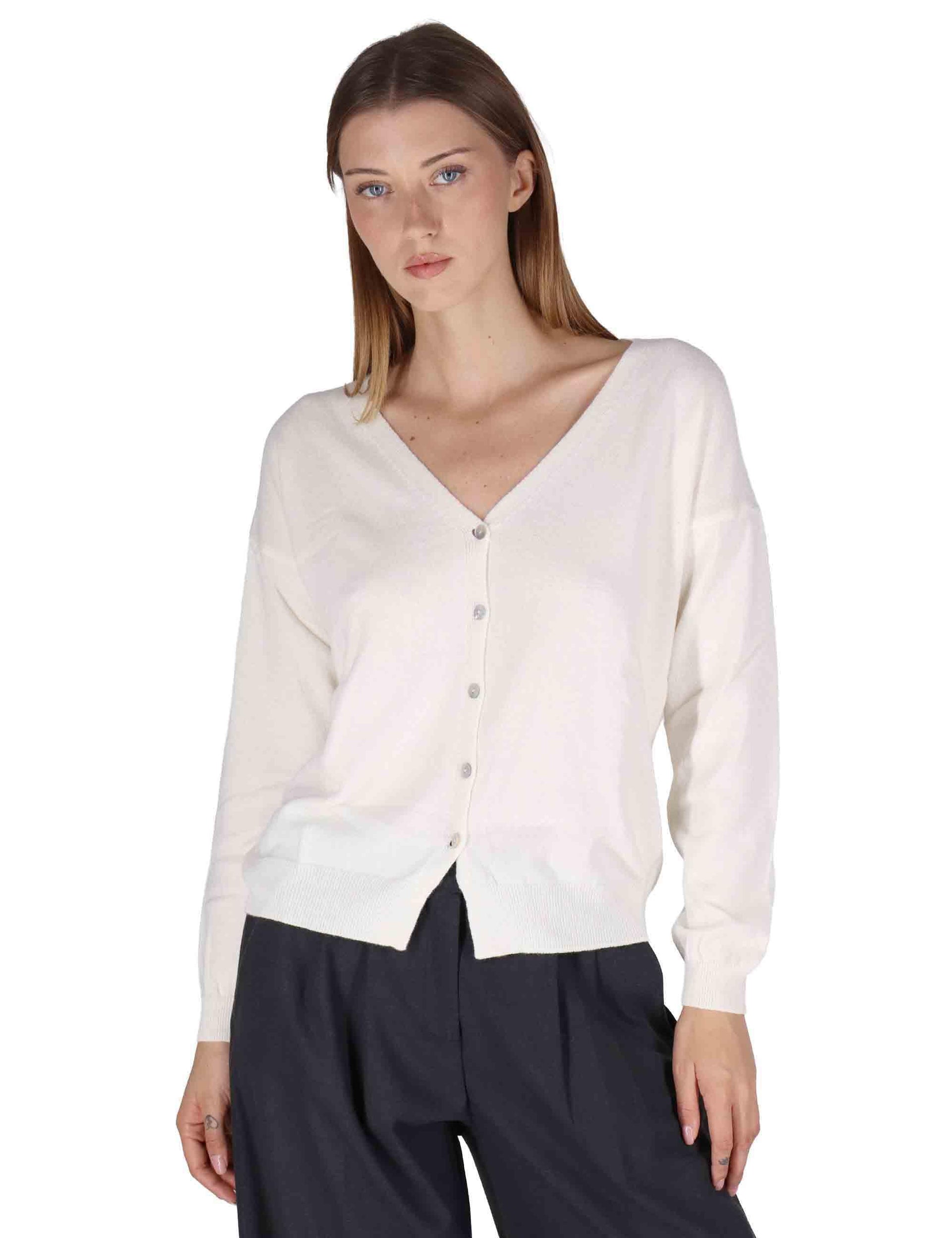 Cardigan donna  in misto cachemire bianco con scollo a V SPZ03628 002 Spatarella 