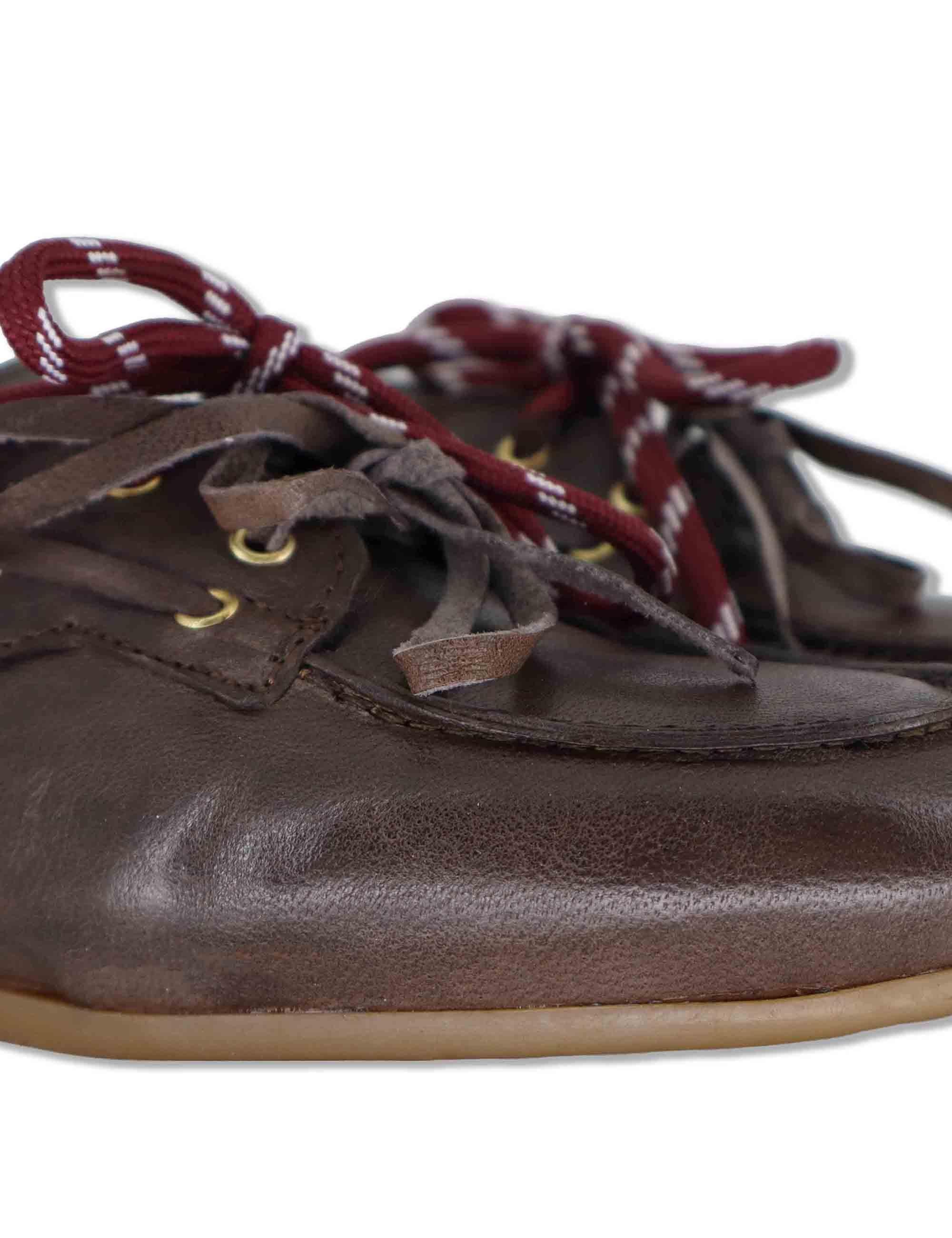 Sabot donna in pelle marrone con doppi lacci e suola bassa in gomma SP91 014 Spatarella 