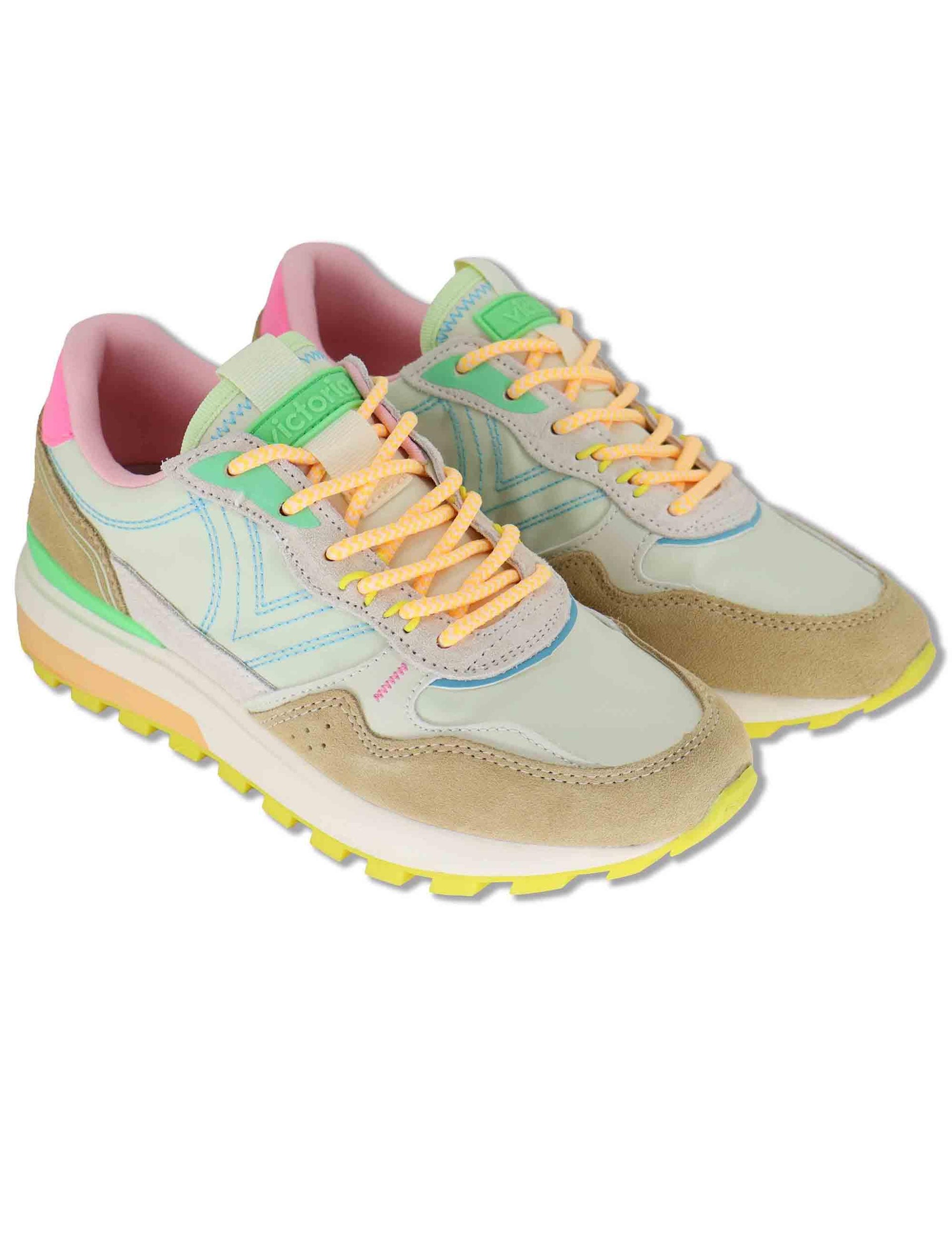 Sneakers donna Luna in nylon e pelle beige con suola running 1156114 80_Beige Victoria 