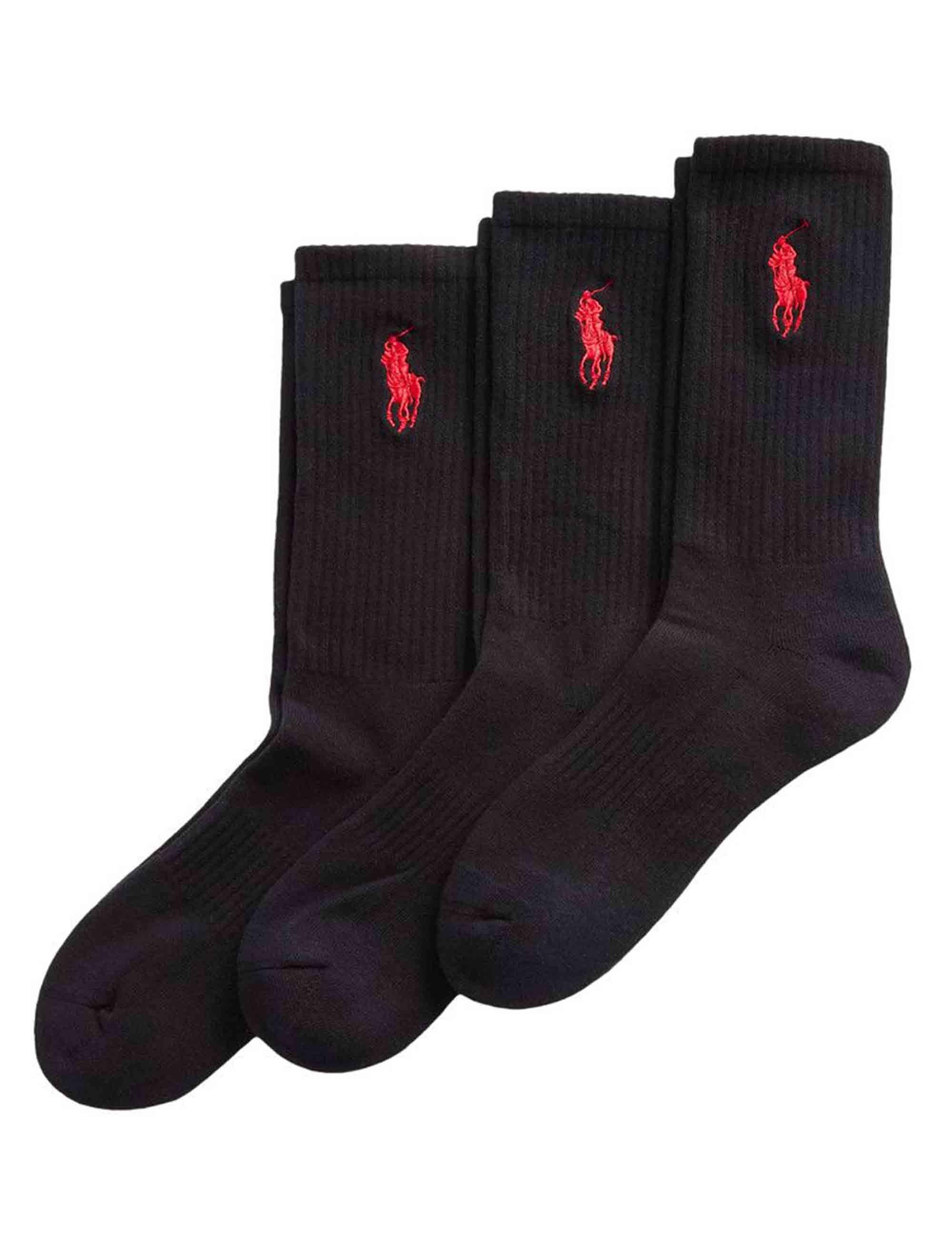 Calzini Crew in puro cotone nero con elastico Set di 3 449858064002 BLACK 001 Polo Ralph Lauren 