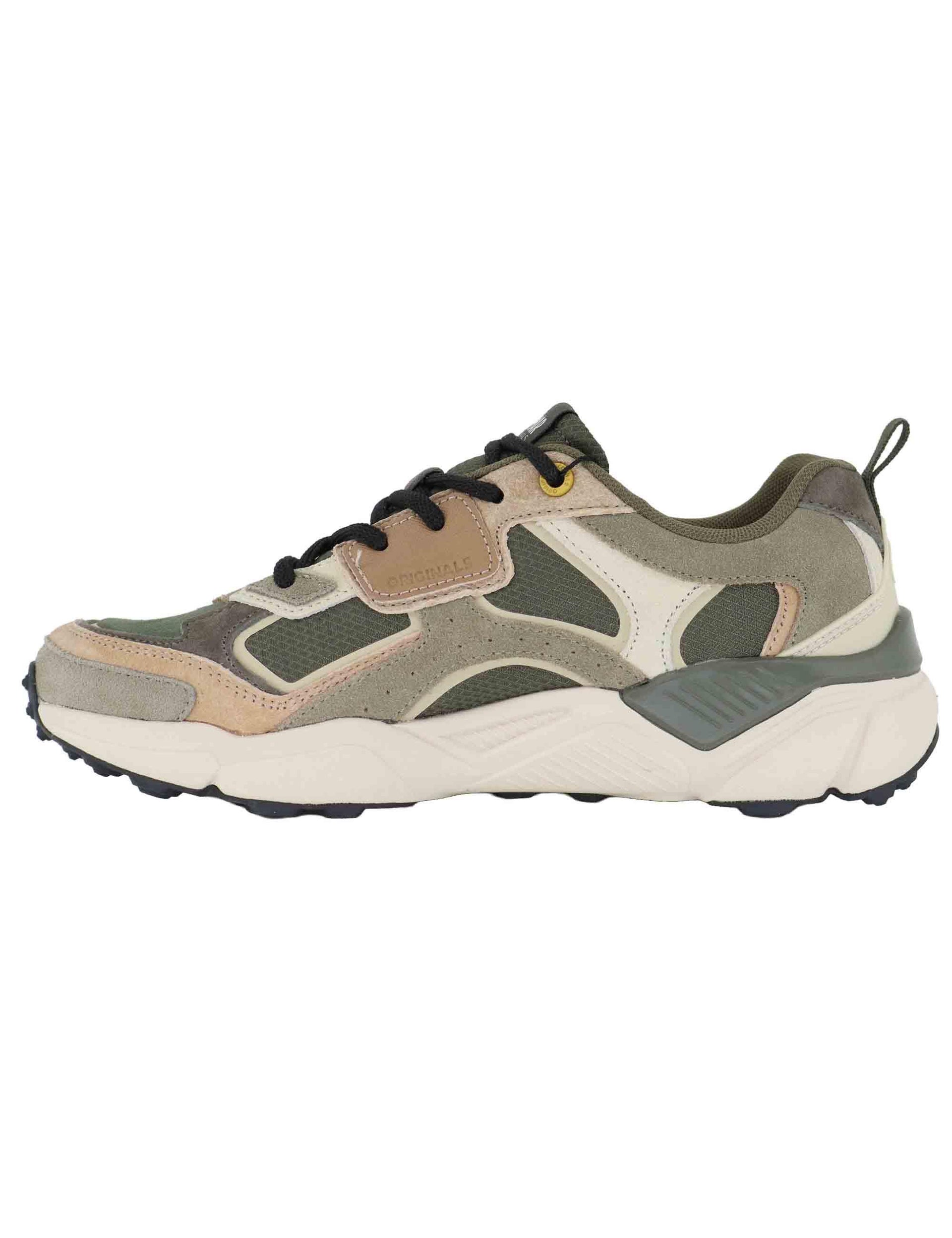 Sneakers uomo in pelle e tessuto verde con suola alta GARNER GROUNDS 067 Colmar 