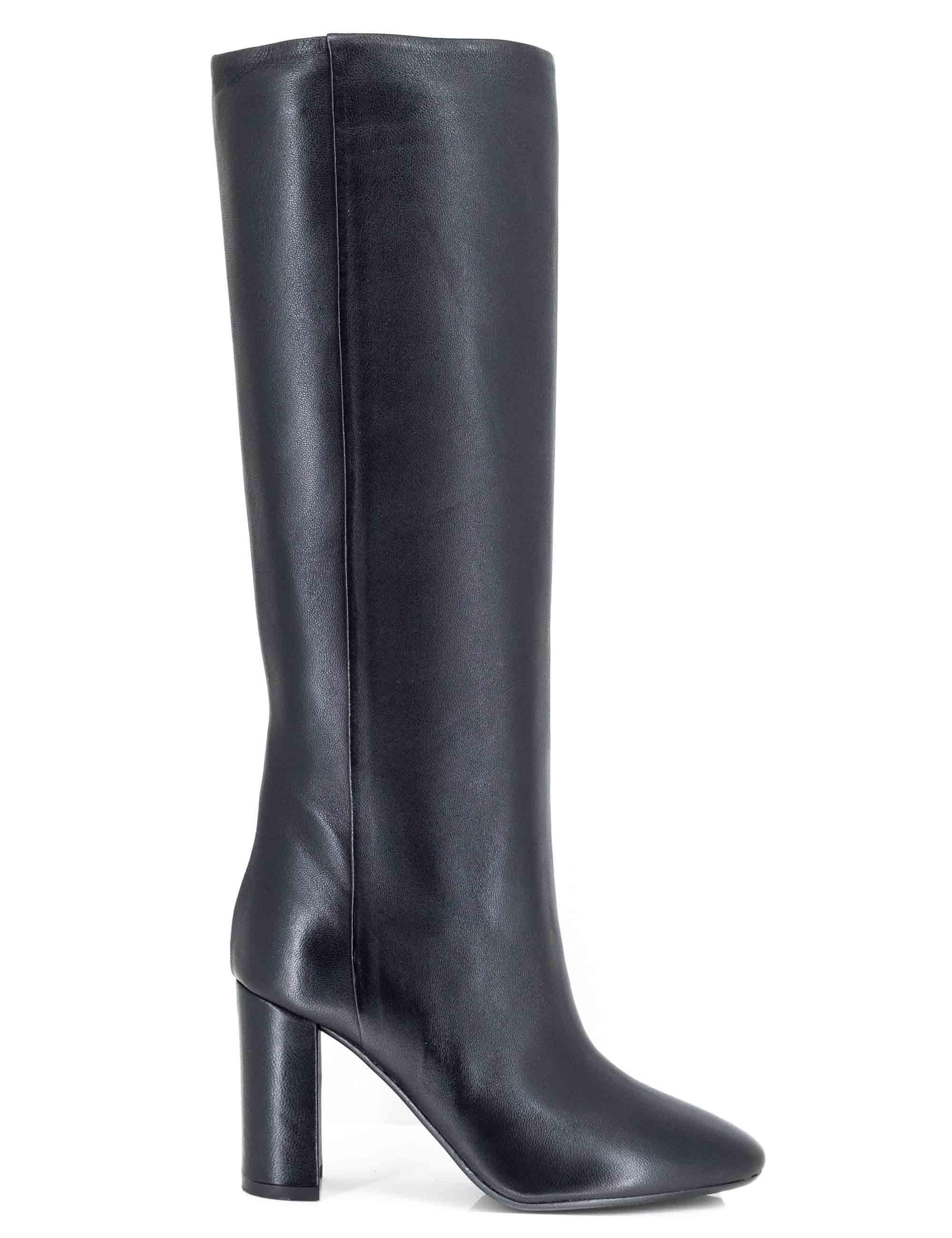 Stivali donna a tubo in pelle nera tacco alto R1346 001 Bianca Di 