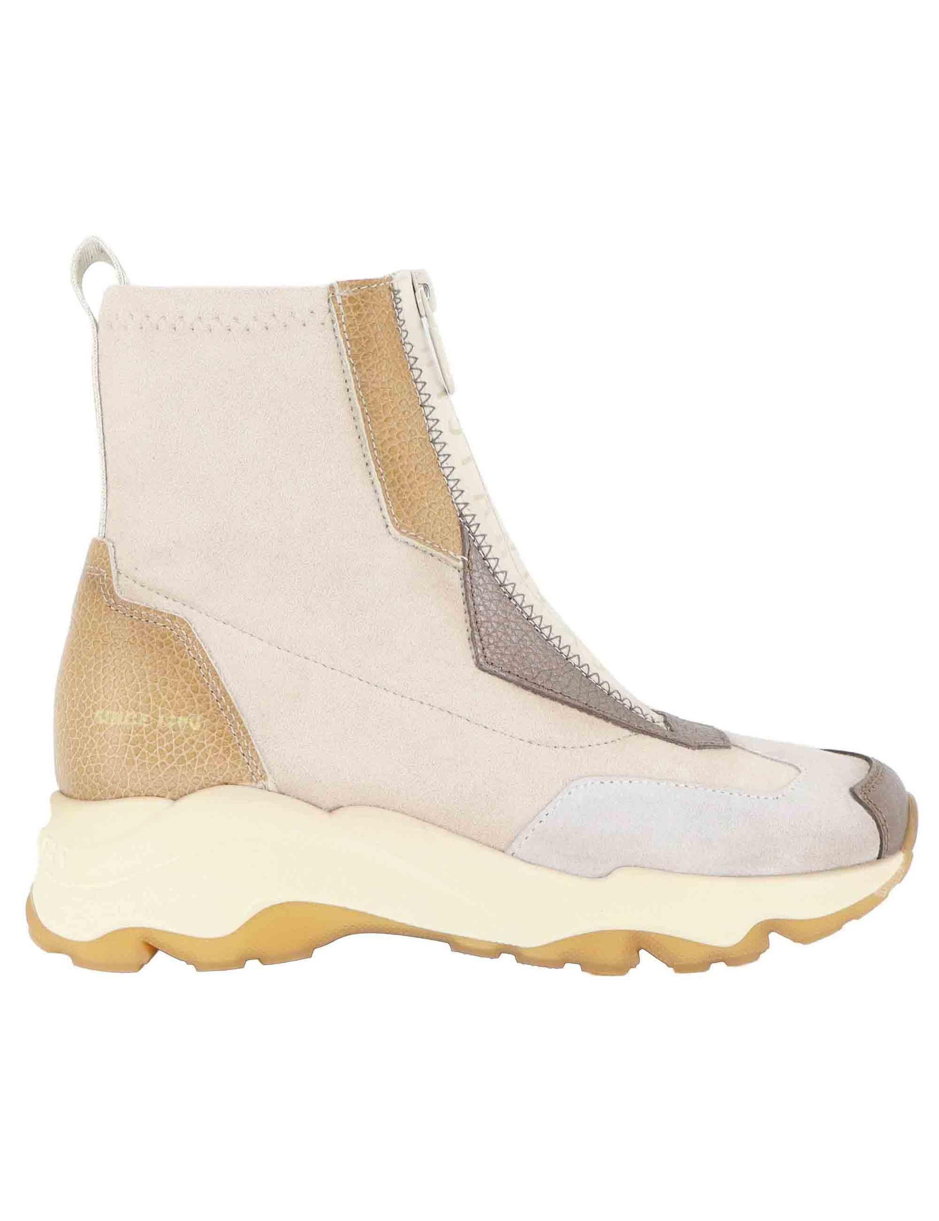 Sneakers donna in pelle e tessuto grigio con suola alta in gomma CHI254321 C003 Hispanitas 