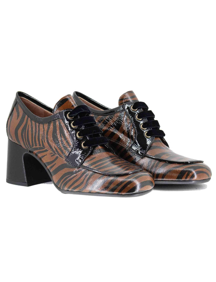 Stringate donna in pelle animalier bicolore con tacco alto 5115Z 019 Les Venues 