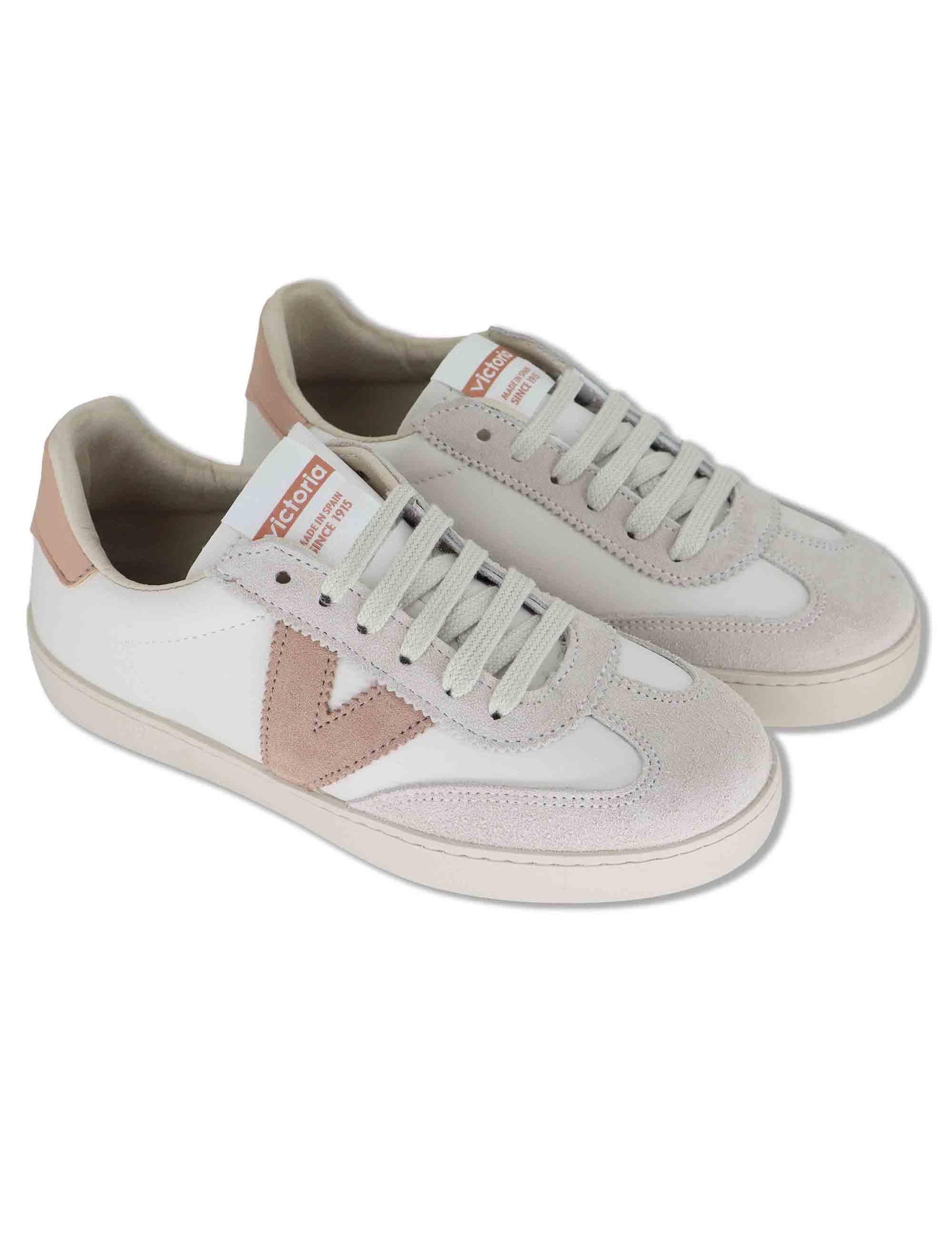 Sneakers donna Berlin in pelle bianca e nude 1126184 497_Cuarzo Victoria 