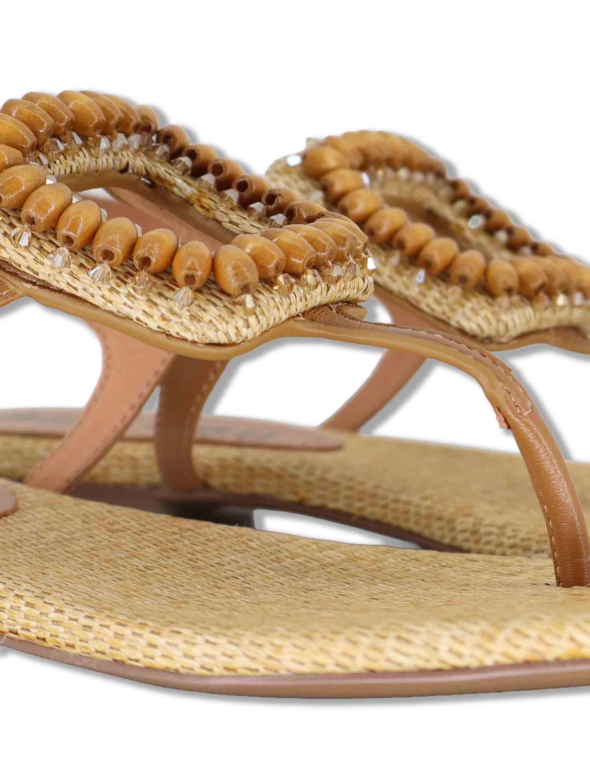 Sandali donna flat in pelle cuoio con accessorio e cinturino regolabile 640Z10VK 92-CUERO Bibi Lou 