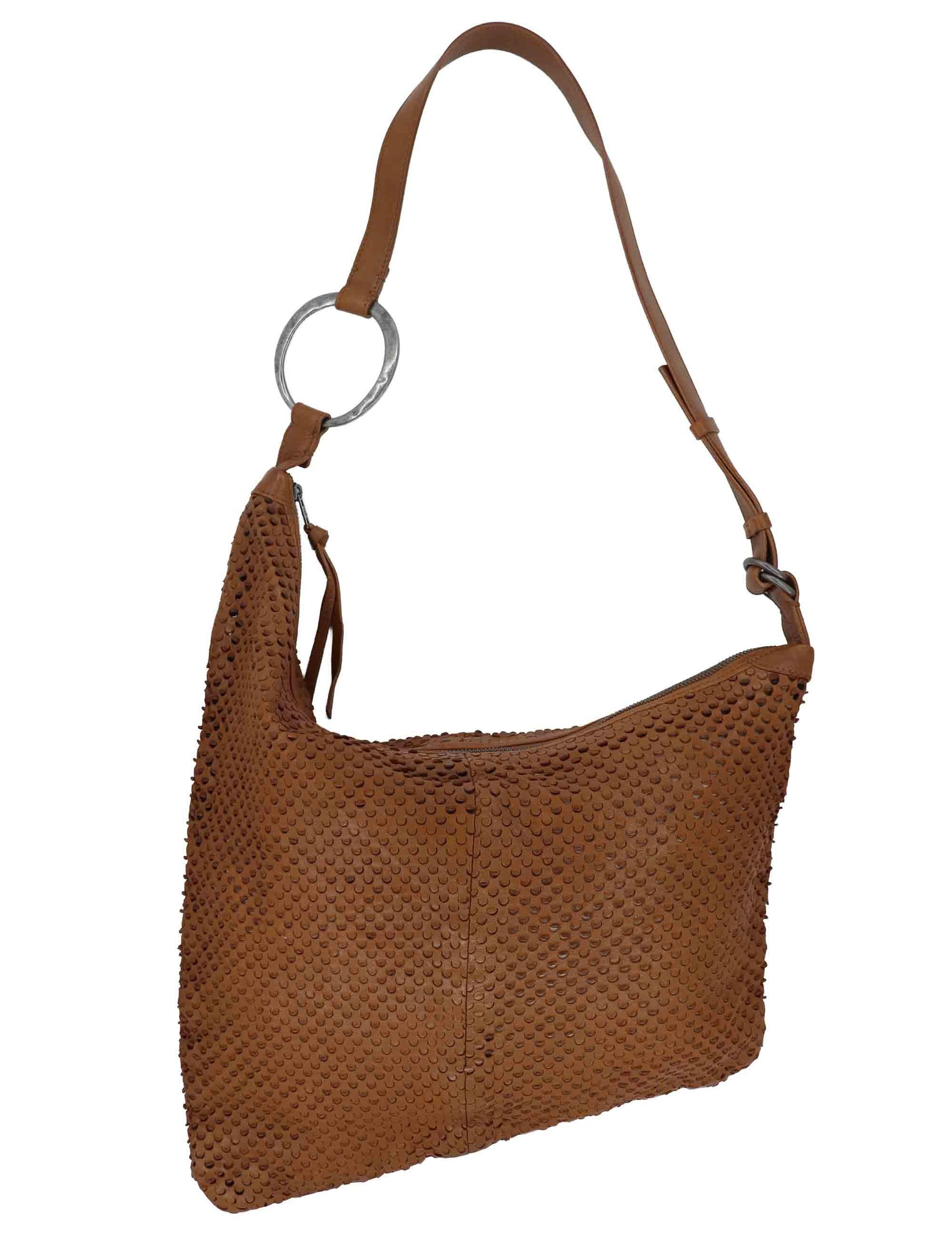 Borse donna in pelle forata cuoio con tracolla regolabile e accessorio RBS1001 061 Rehard 