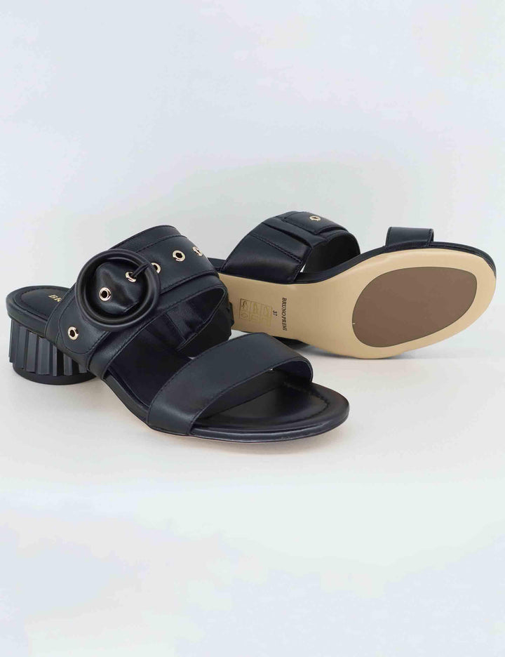 Sandali donna in pelle nera con tacco basso e fibbia BL2104X 001 Bruno Premi 