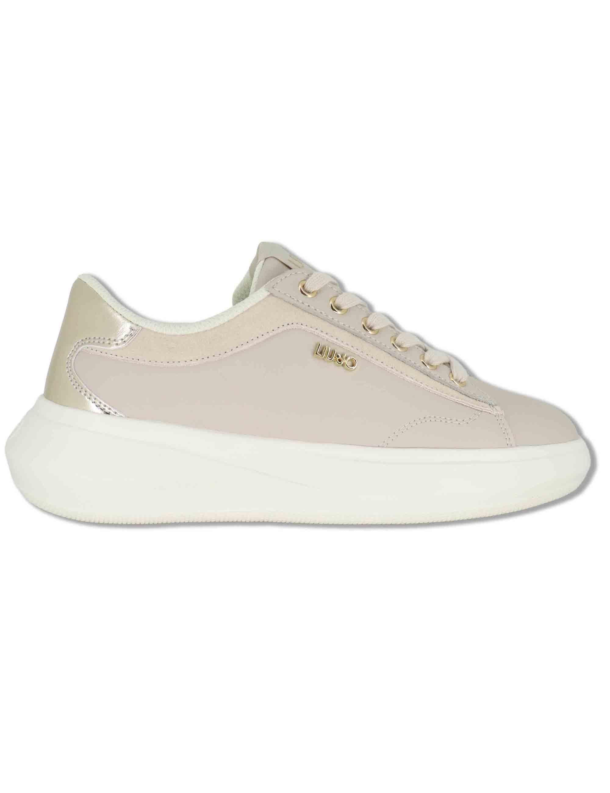 Sneakers donna in pelle e tessuto off white con suola alta in gomma CASPER 01 GOLD Liu-Jo 
