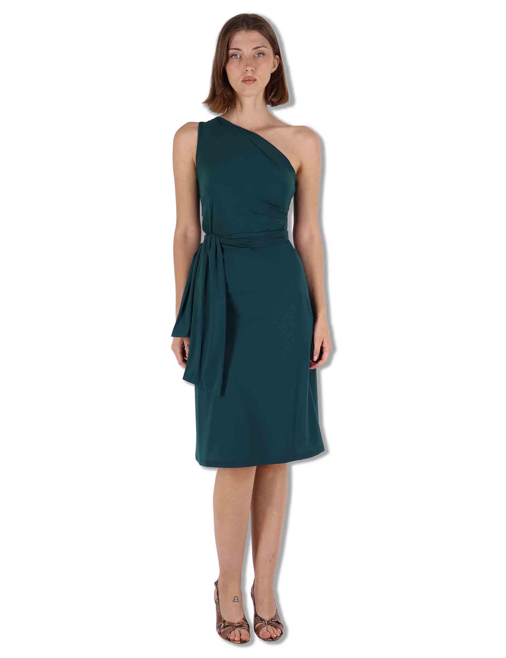 Abiti donna Soft in jersey verde monospalla con fusciacca JF671570210 60050 Maliparmi 