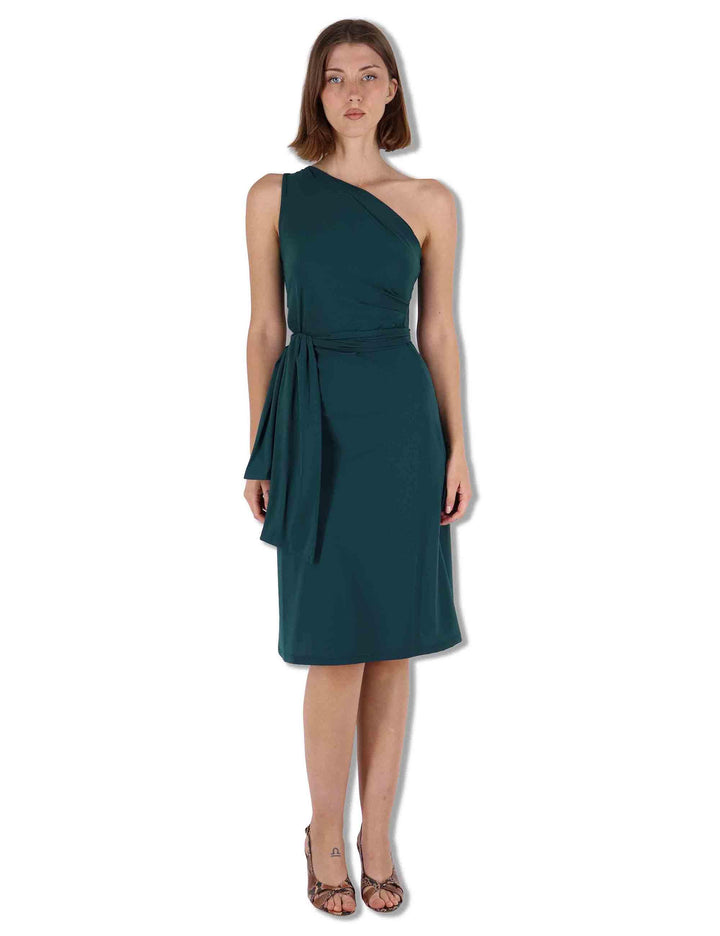 Abiti donna Soft in jersey verde monospalla con fusciacca JF671570210 60050 Maliparmi 