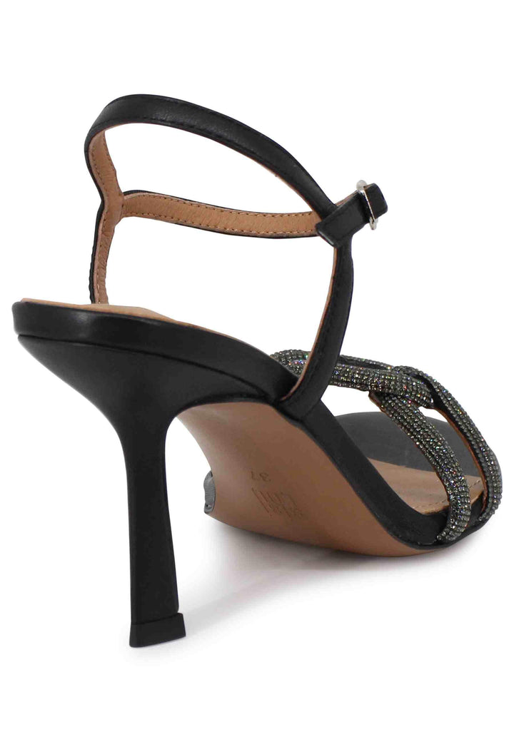 Sandali donna Katia in pelle nera tacco alto con strass e cinturino alla caviglia 599Z10VK 001 Bibi Lou 