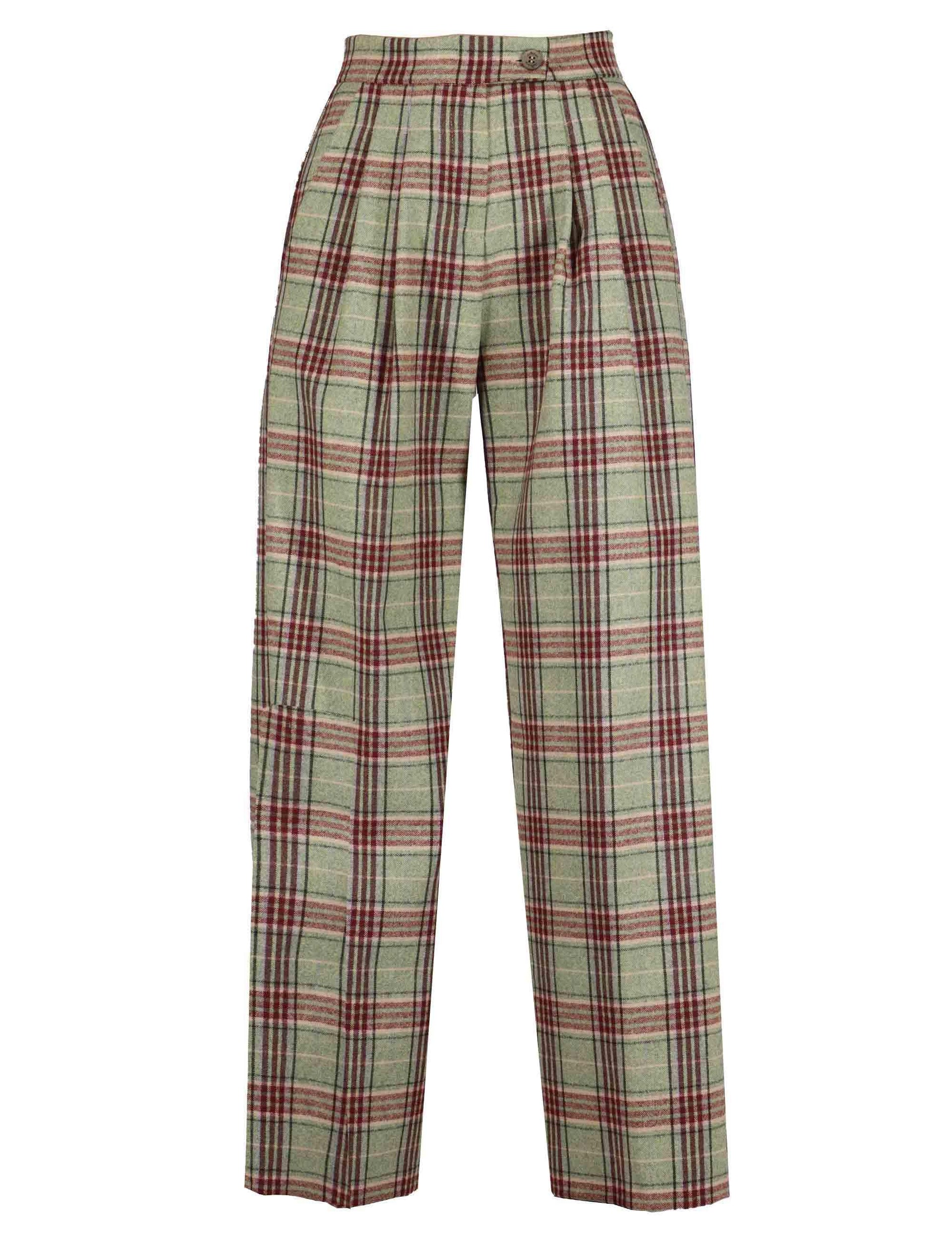 Pantaloni donna in lana verde a quadri con ealstico in vita JABPN0025-F1327 7020 Justmine 