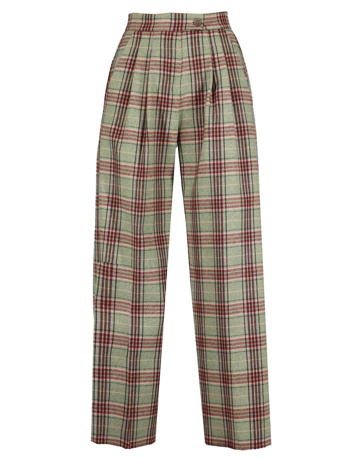 Pantaloni donna in lana verde a quadri con ealstico in vita JABPN0025-F1327 7020 Justmine 