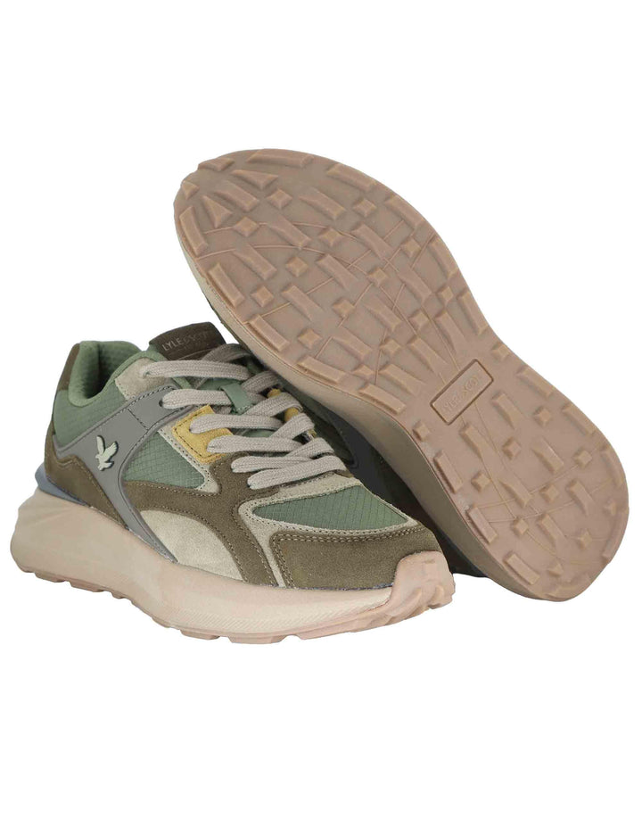 Sneakers uomo in pelle verde con riporti in contrasto e logo laterale GRADY005 364 Lyle & Scott 