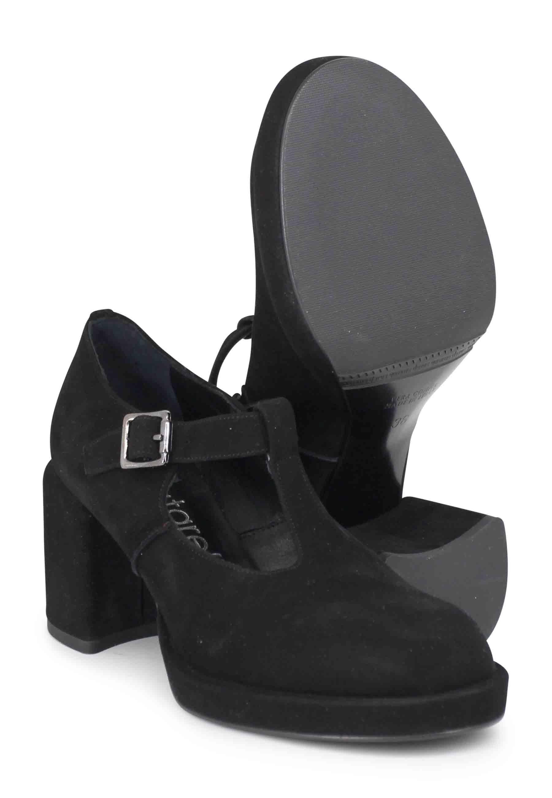 Decollete donna in camoscio nero con tacco e plateau SP769 001 Spatarella 