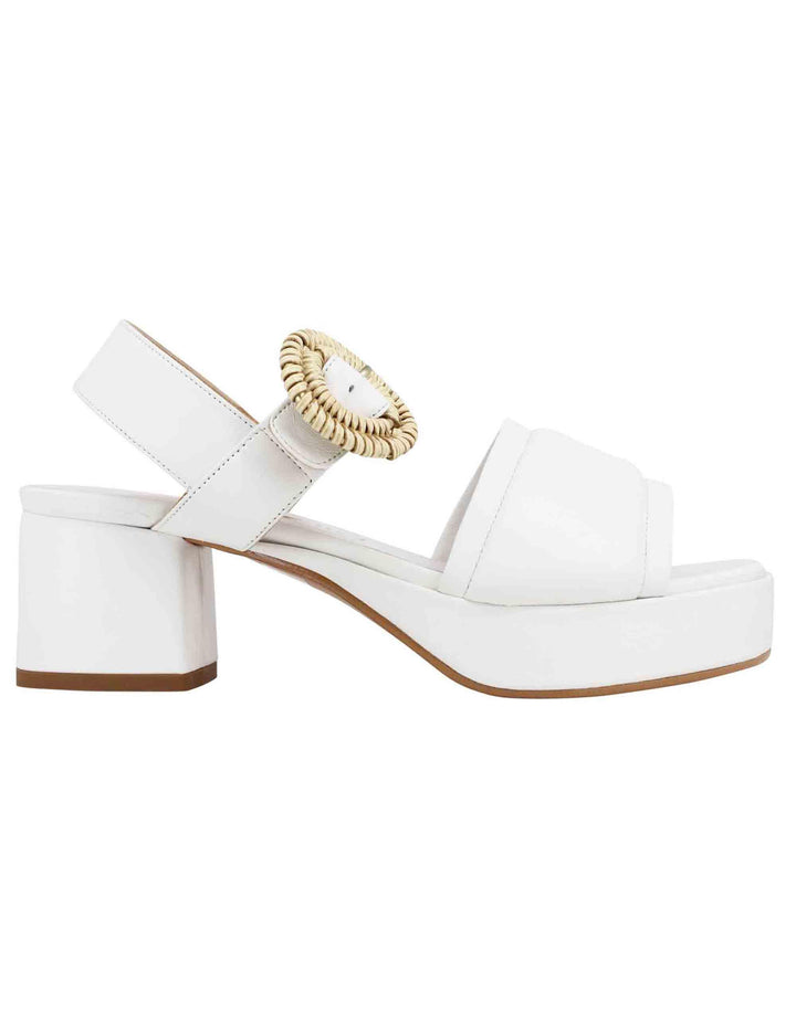 Sandali donna in pelle bianca con fibbia rivestita e tacco e plateau SP887 100 Spatarella 