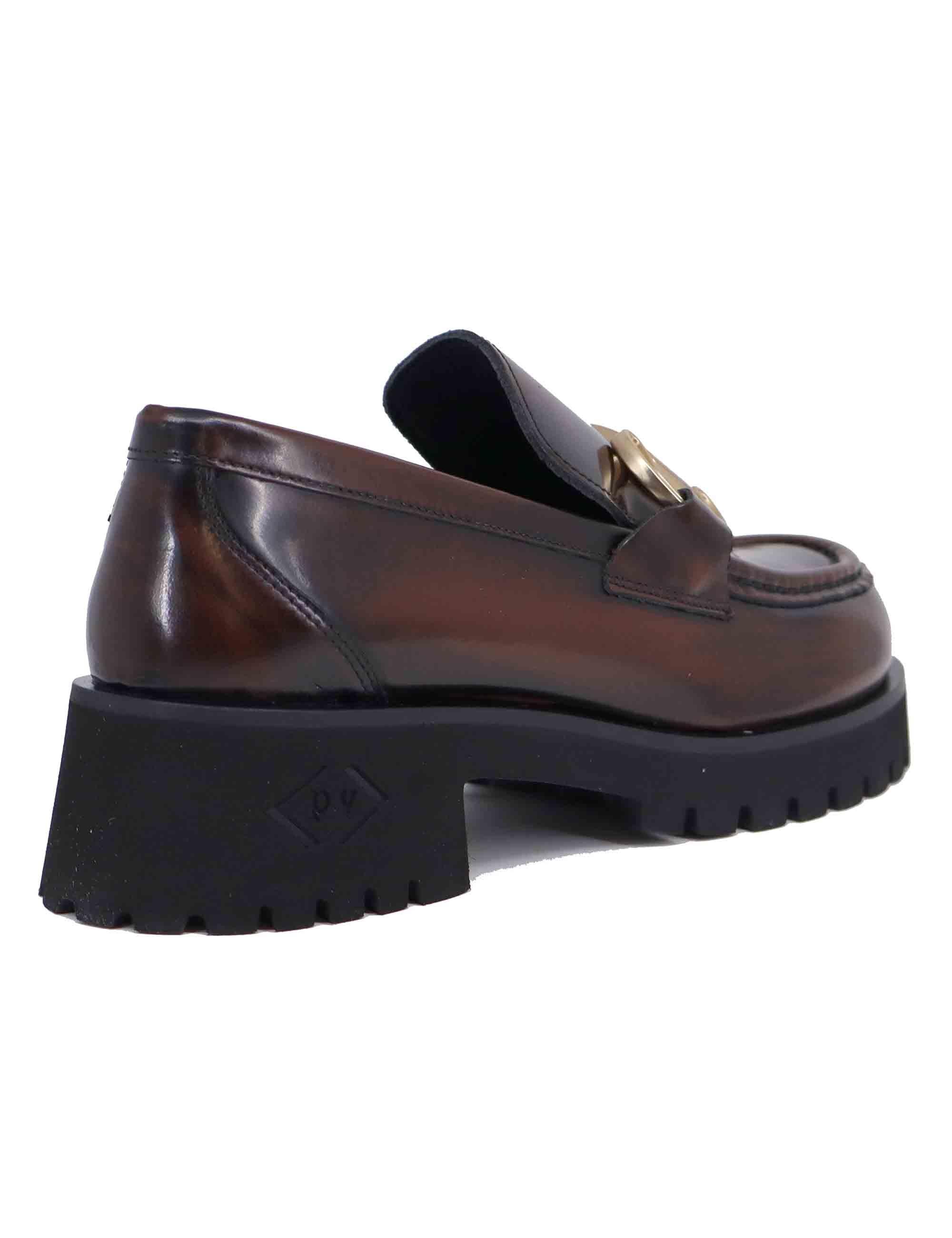 Mocassini donna in pelle cuoio con morsetto suola carrarmato JMC50 014 Poesie Veneziane 