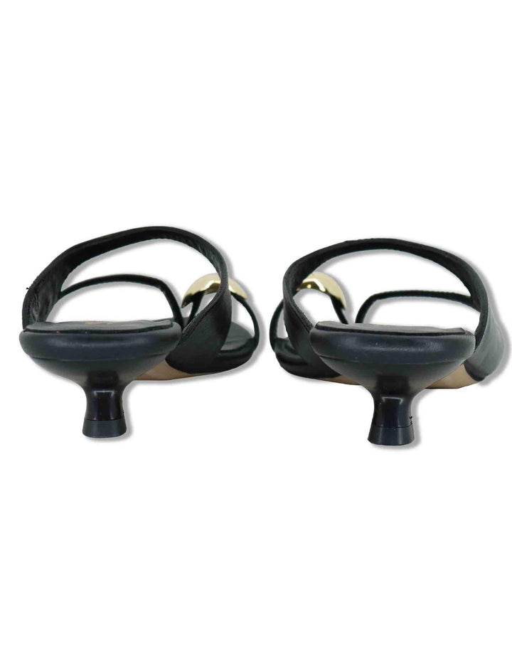 Sandali donna infradito in pelle nero con anello oro e tacco basso SP261650 001 Spatarella 