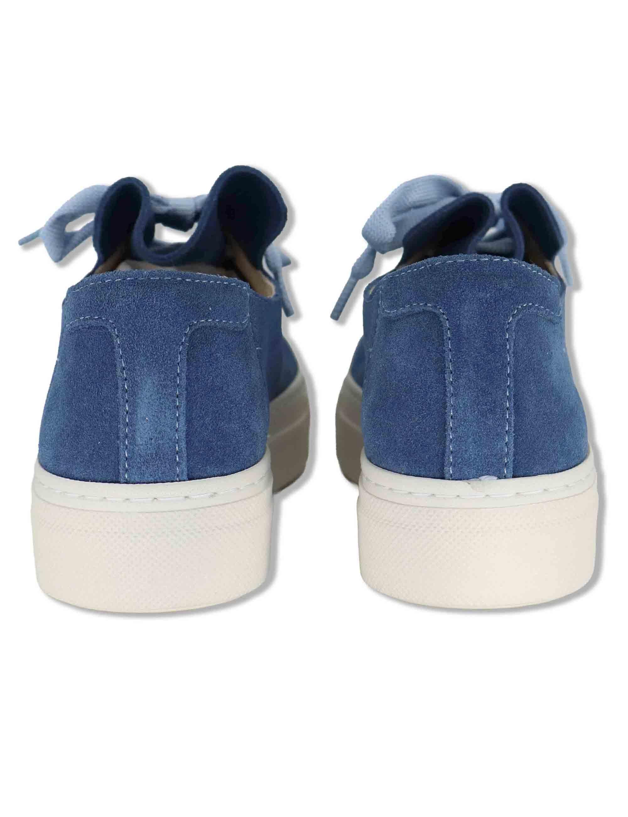 Sneakers donna in camoscio blu con linguetta arricciata e laccio in tulle SP60030 009 Spatarella 
