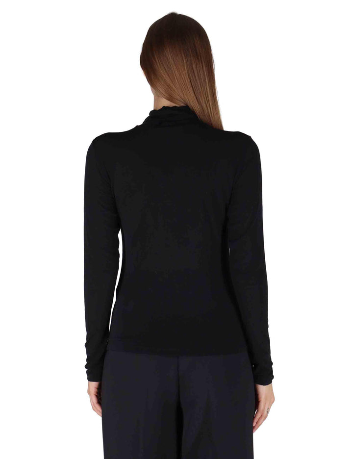 Camicie donna in jersey nero a fantasia a maniche lunghe e collo alto JABMJ0025-0502 9999 Justmine 