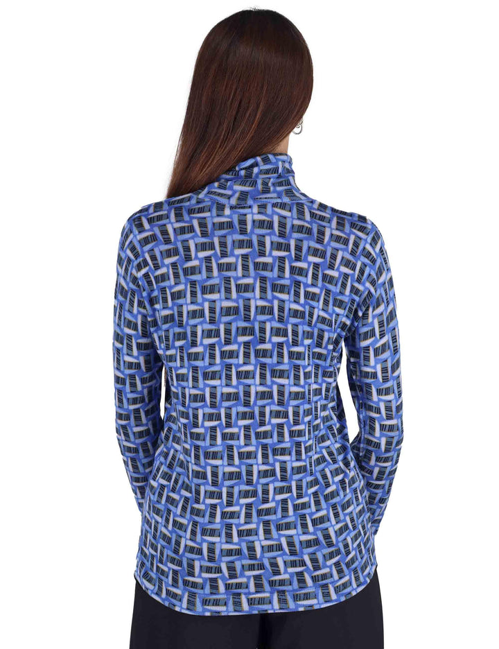 Maglioni donna Printed Knit in lana stampata blu con collo alto JQ510478200 D8078 Maliparmi 