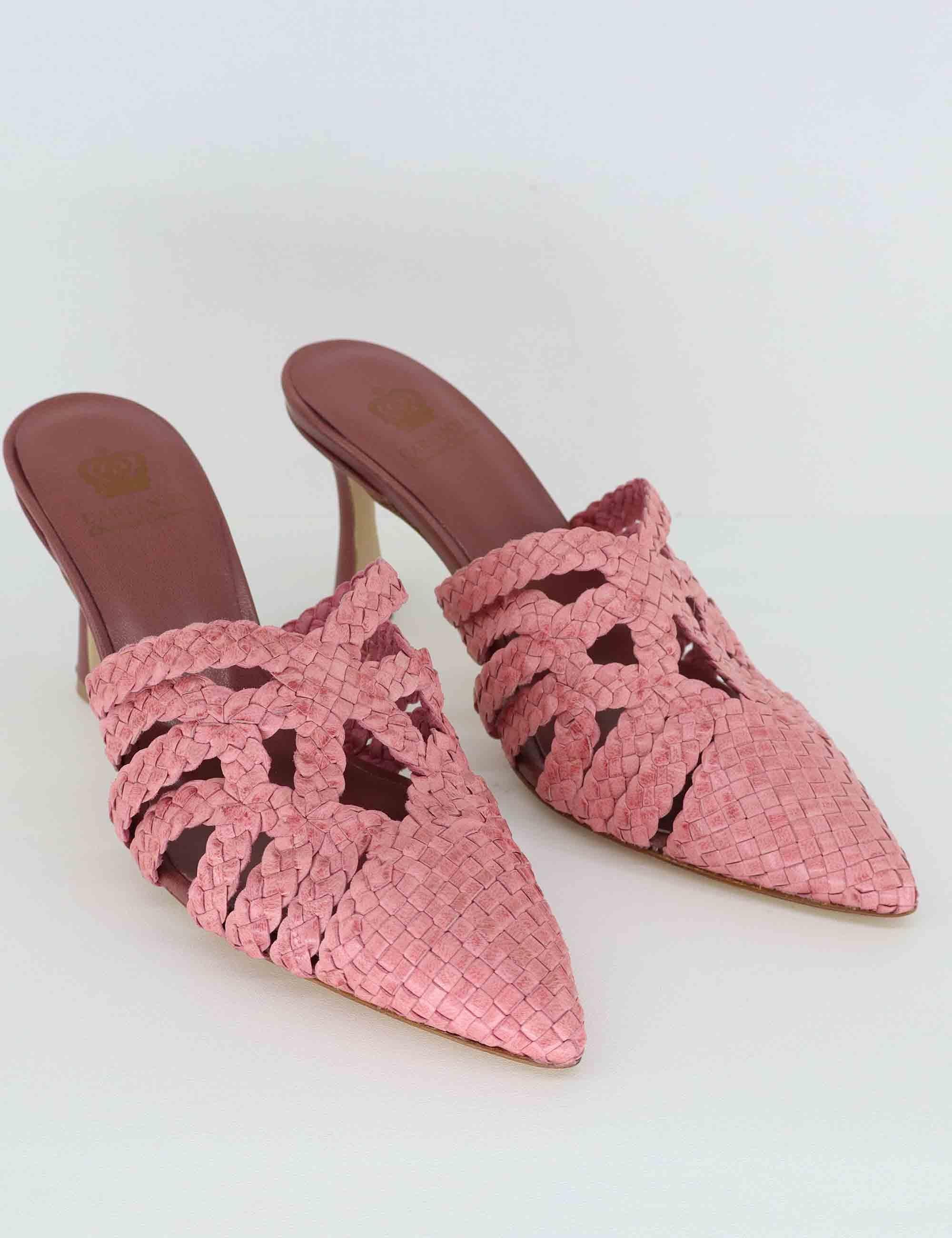 Mule donna in pelle intreciata rosa con tacco alto CH2500/RT 066 L'Arianna 