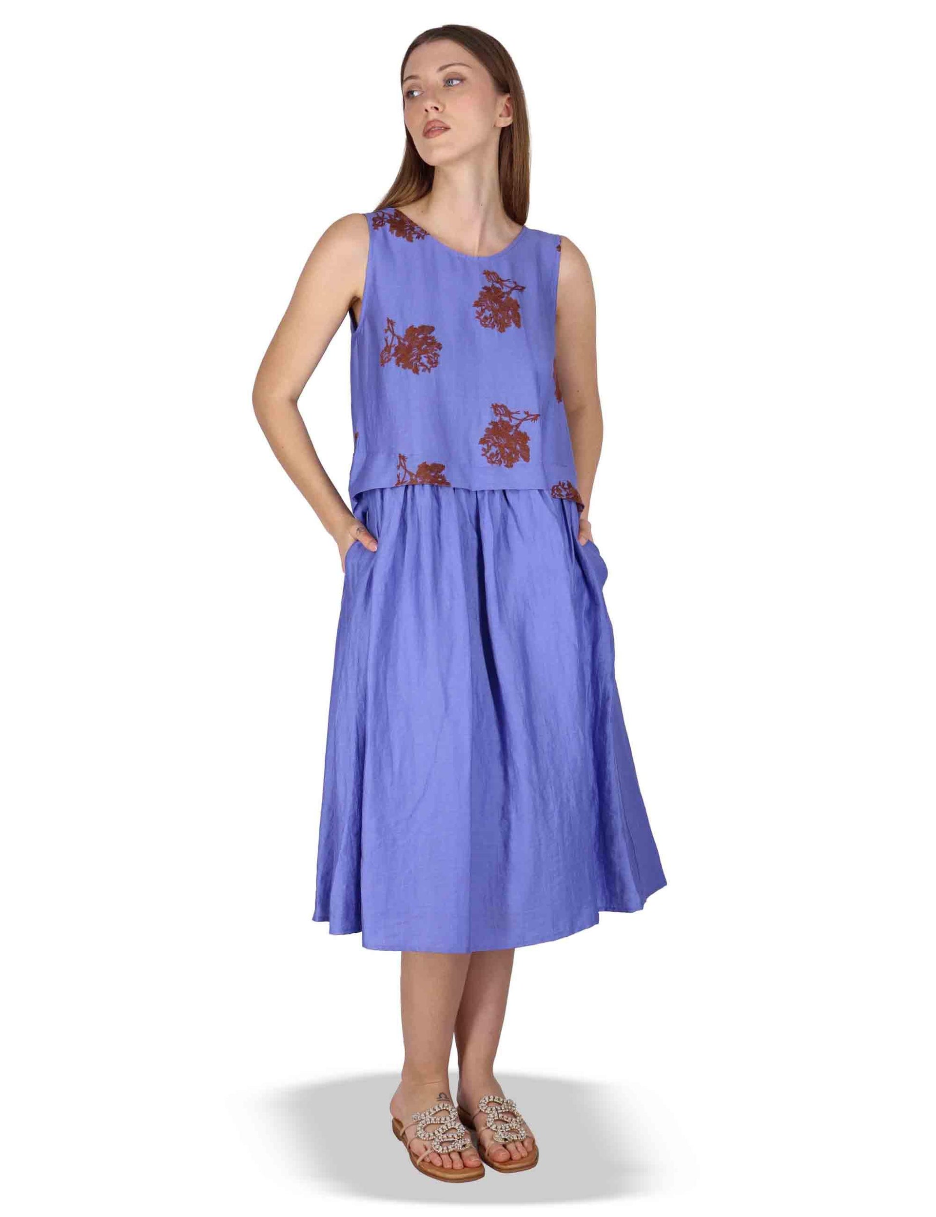 Abito donna Airy Midi Flow in lino blu con stampa floreale JABAB0001-F1522-1232 6090 Justmine 