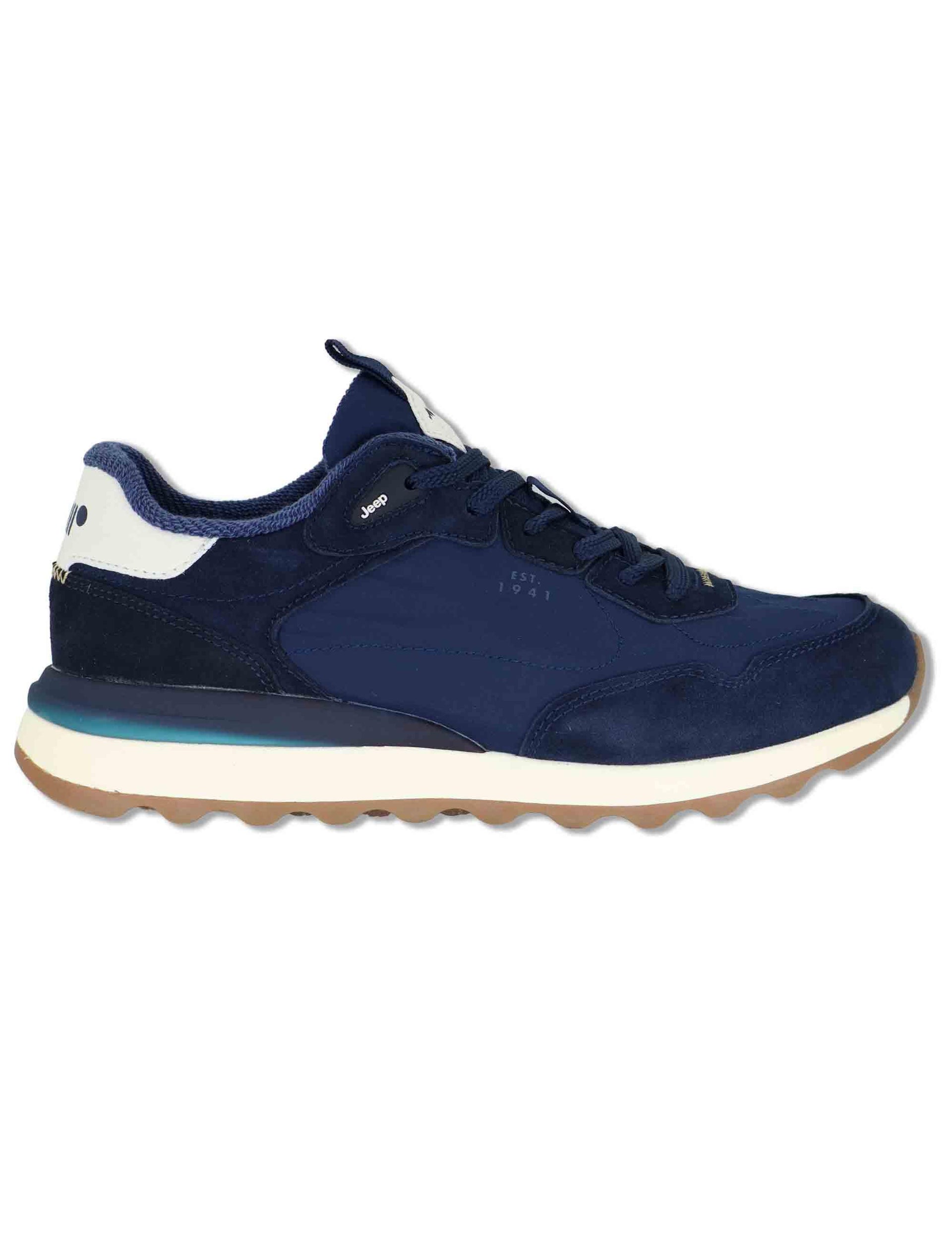Sneakers uomo Jara in pelle e nylon blu con suola leggera JM61020A 016 Jeep 