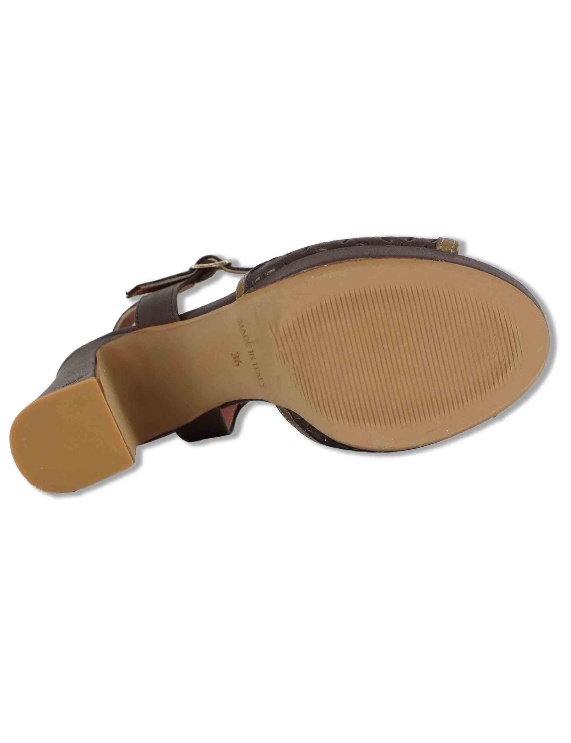 Sandali donna in pelle marrone e oro tacco alto e plateau con conturino 6267K 014 Les Venues 