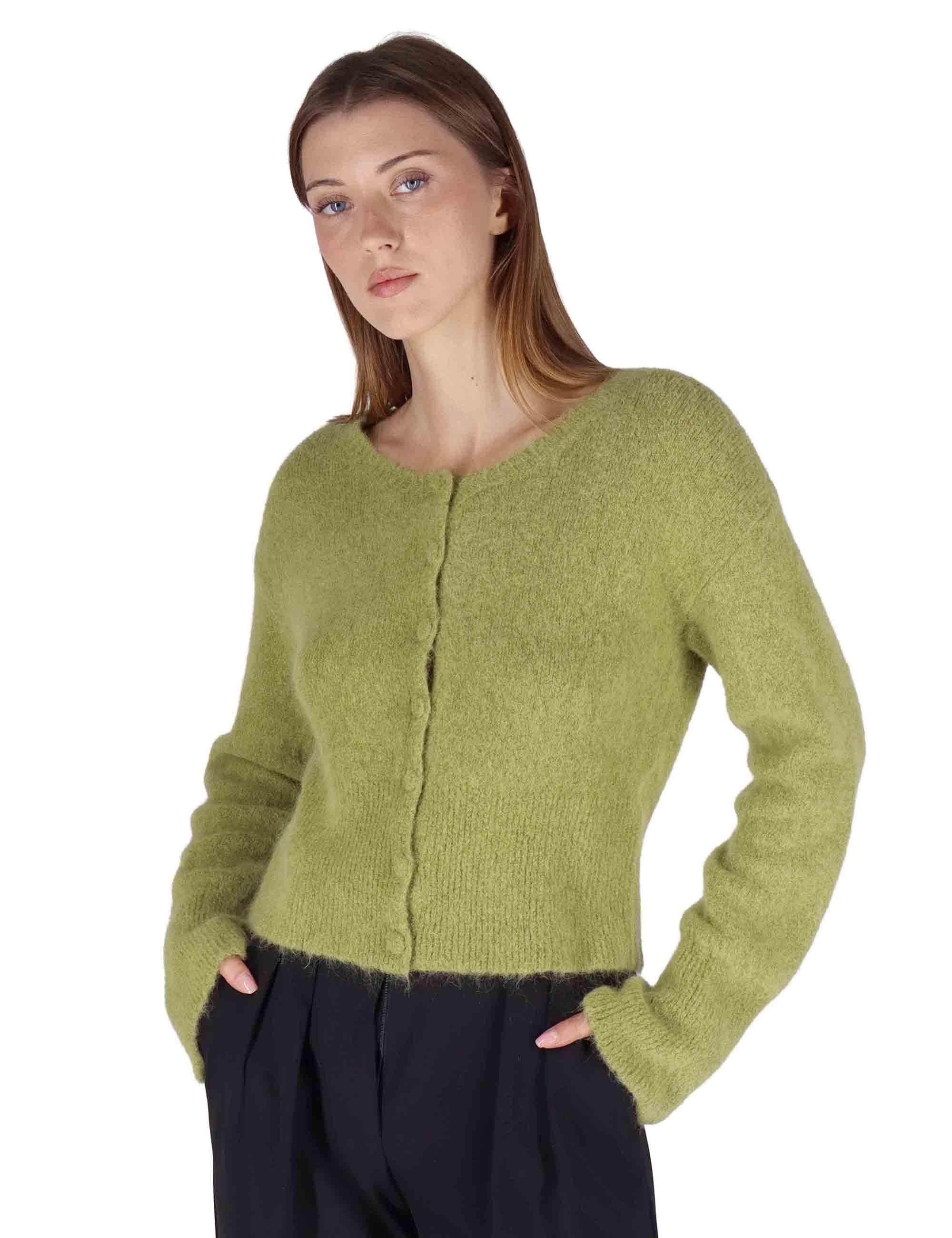Cardigan donna in lana alpaca verde a girocollo con bottoni in tinta JABMF0025-G073 7013 Justmine 