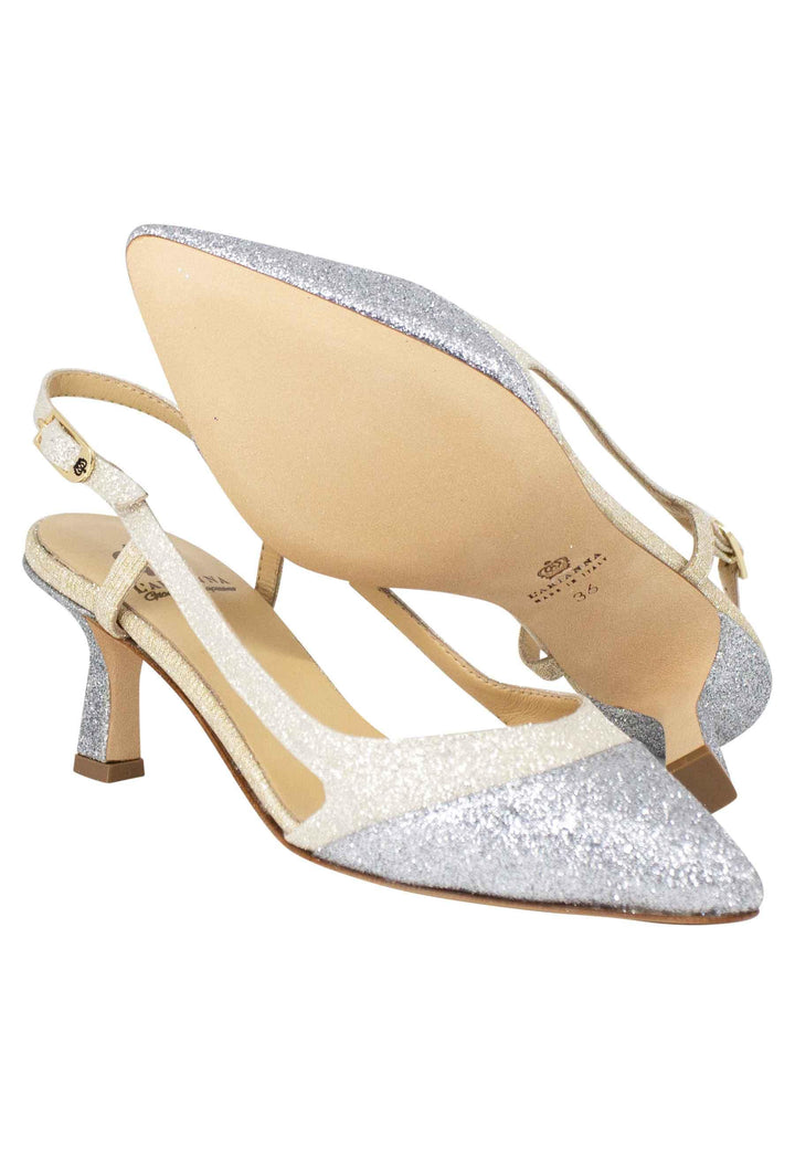 Decollete slingback donna in tessuto argento e oro CH1603/RT 604 L'Arianna 