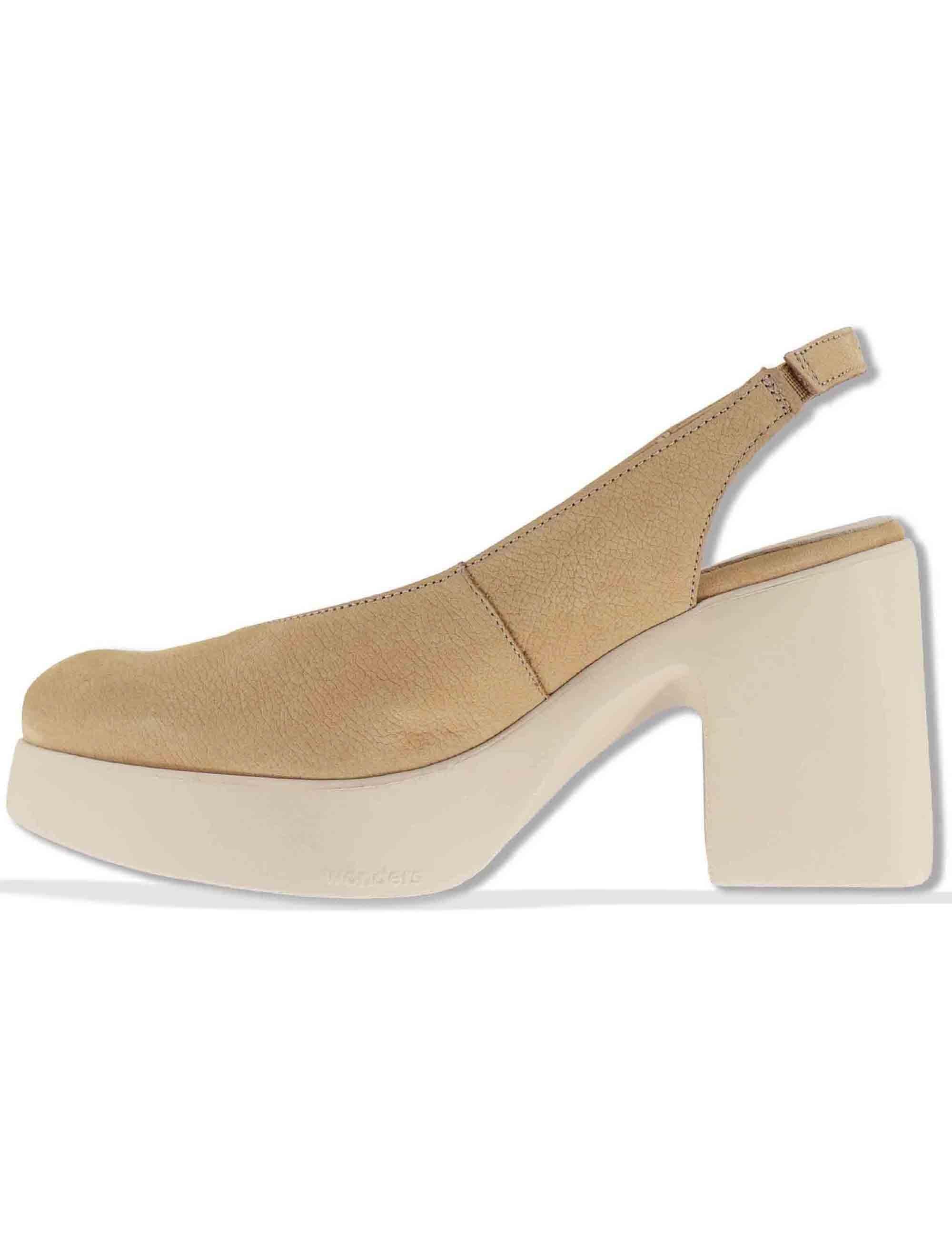 Decollete slingback donna in pelle beige con tacco alto e comodo H-4990 011 Wonders 