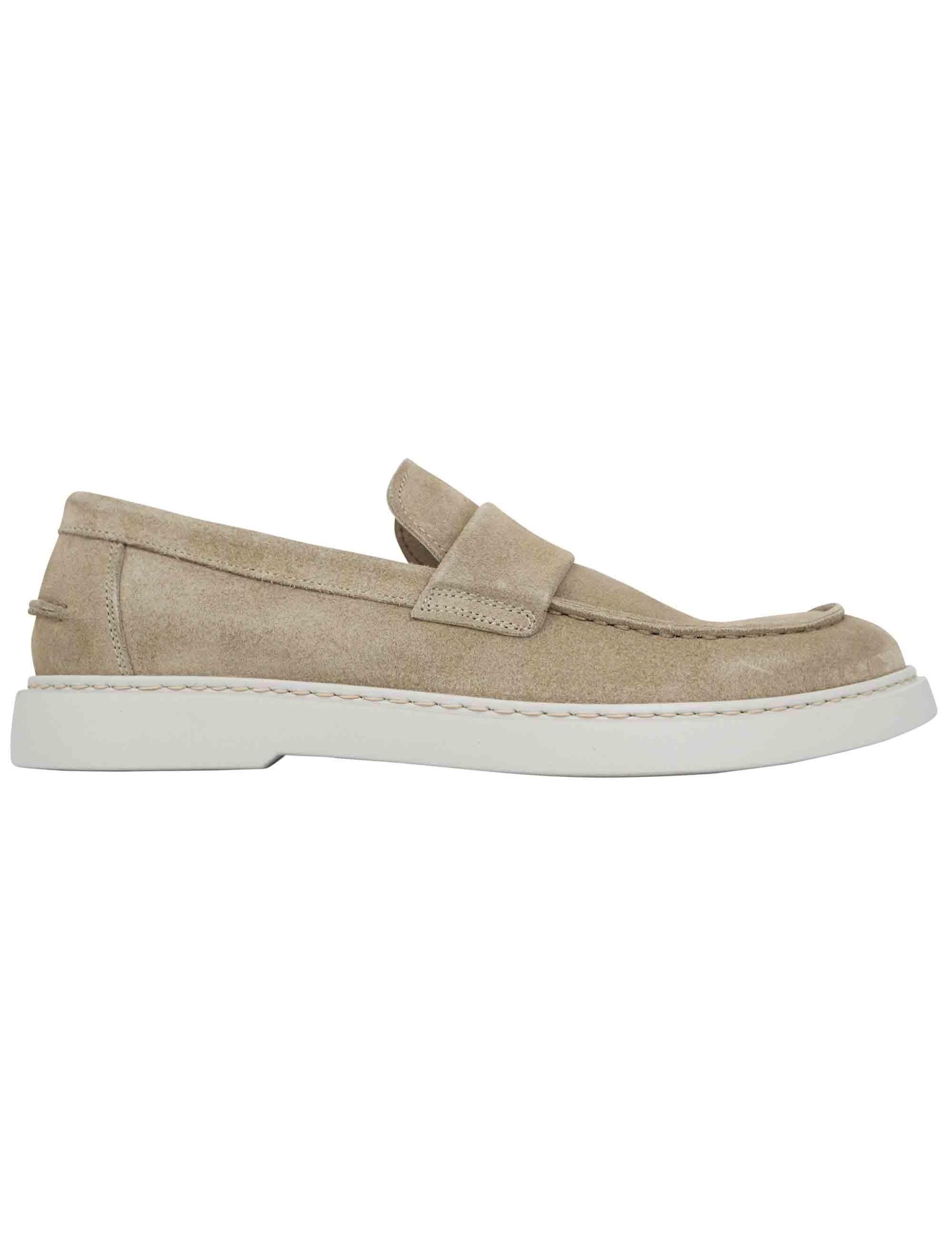 Mocassini uomo in camoscio beige con suola in gomma bianca SP2645 015 Spatarella 