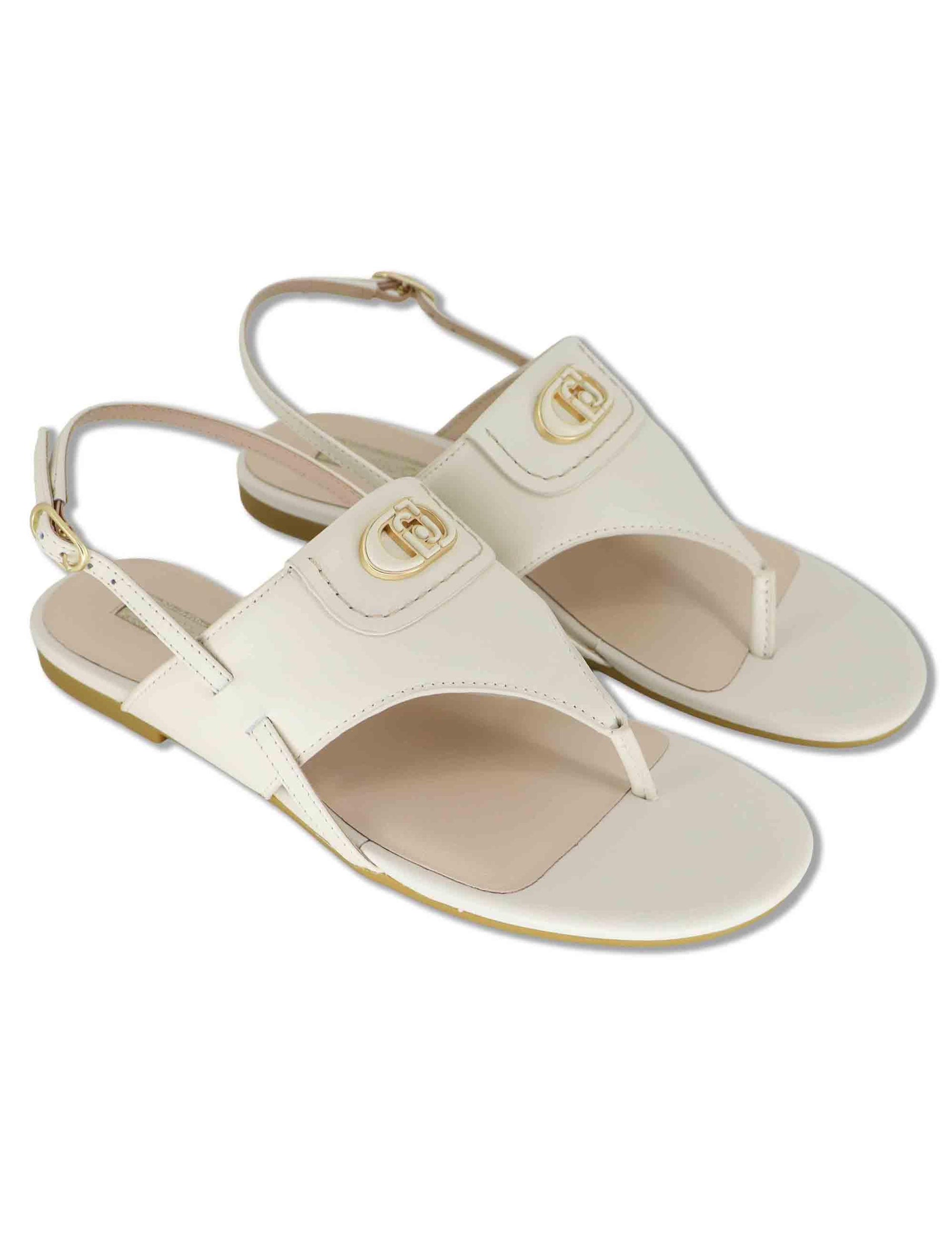 Sandali slingback donna in pelle off white con fibbia e tacco basso SANDY 10 MILK Liu-Jo 