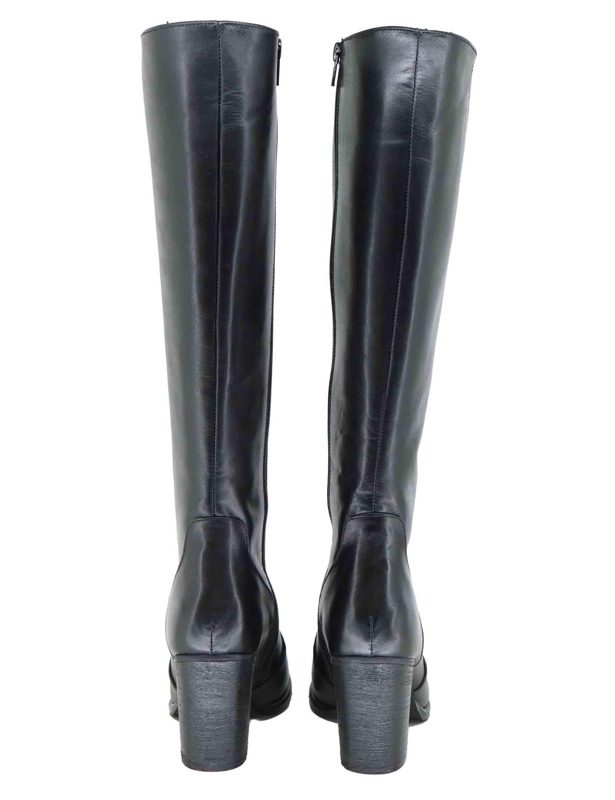 Stivali donna in pelle nera tacco alto 9780SLIM 001 Les Venues 