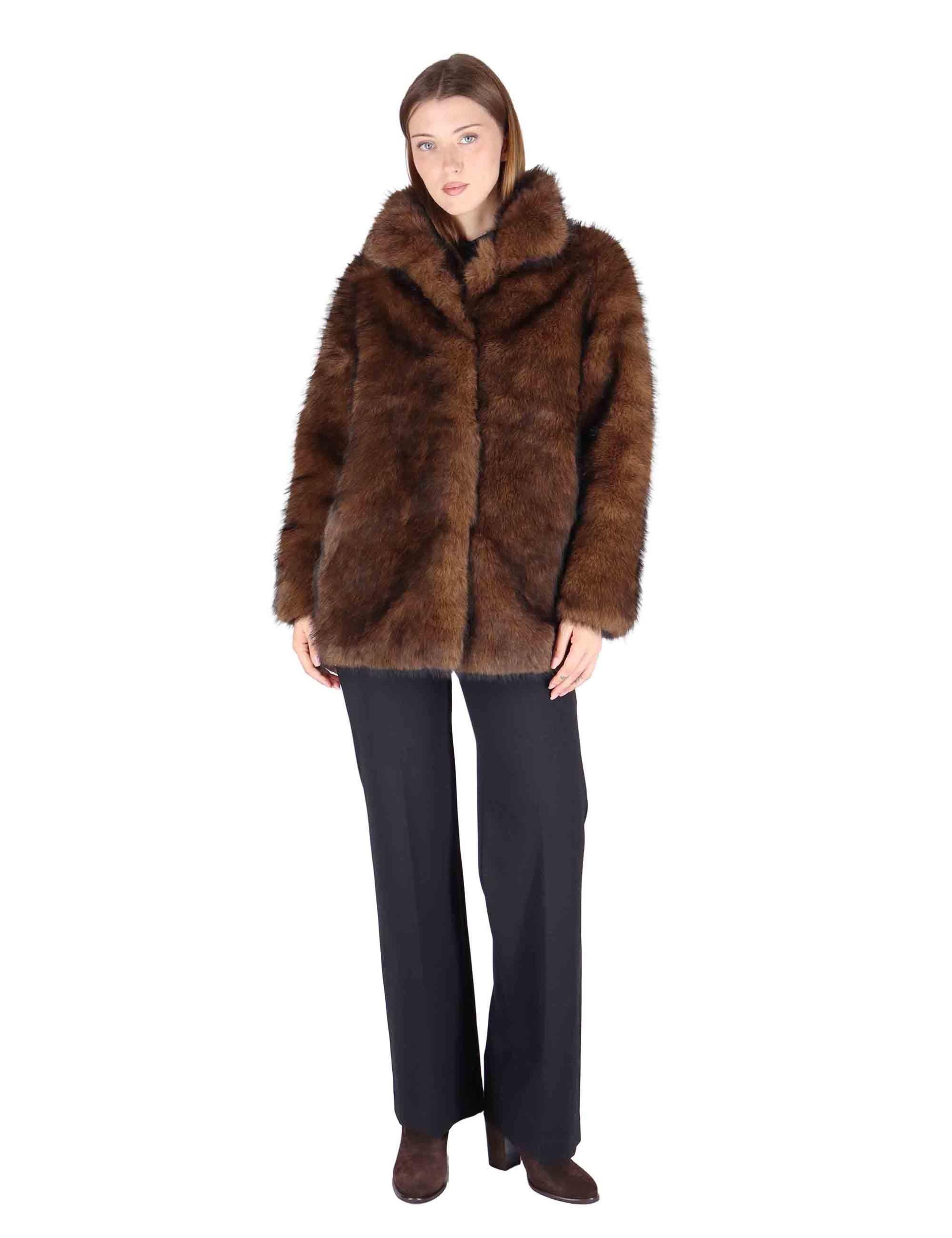Cappotti donna in eco fur marrone SP25297 DARK BROWN Spatarella 